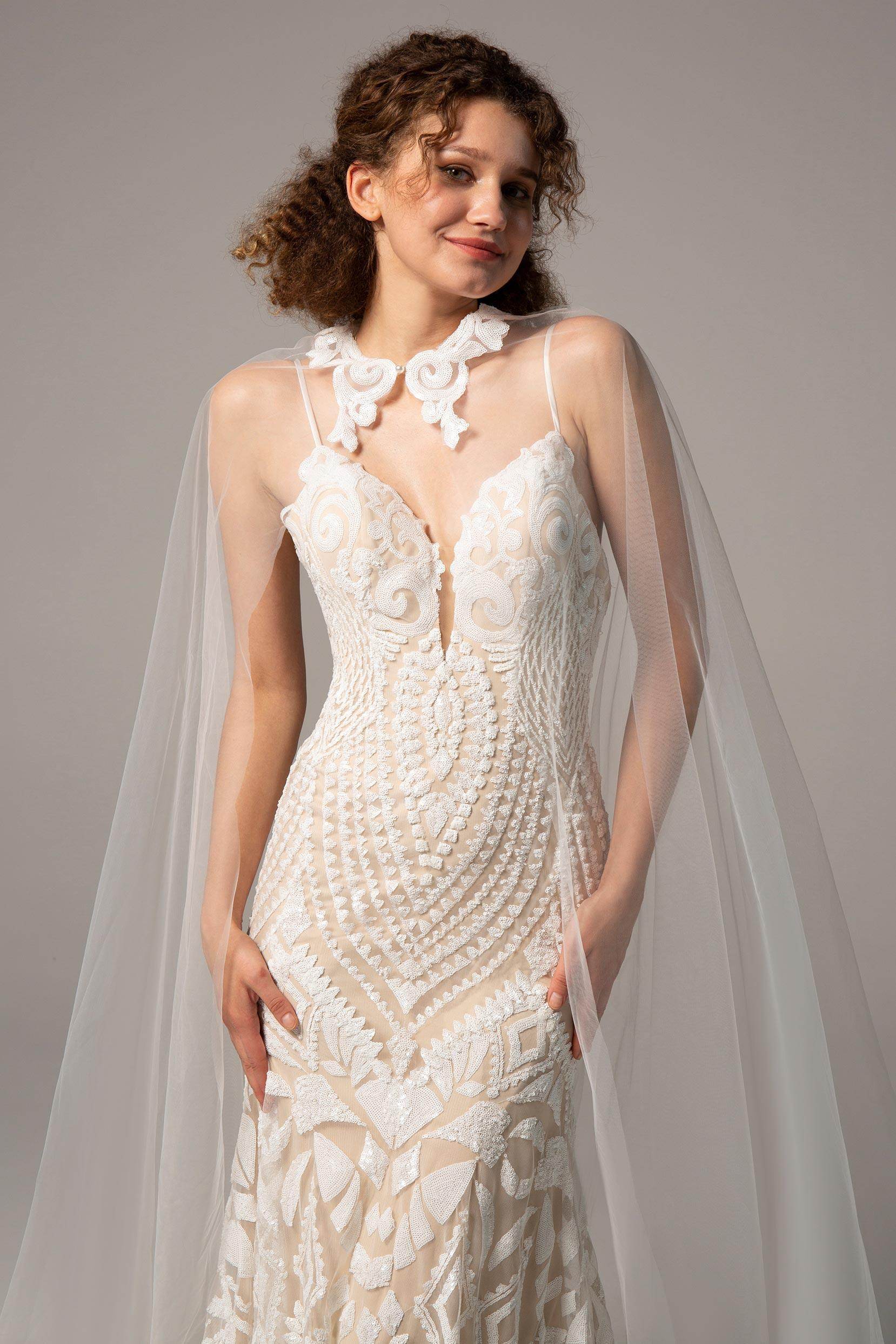 Trumpet-Mermaid Chapel Train Lace Wedding Dress CW2380 - COCOMELODY