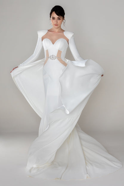 Trumpet-Mermaid Court Train Stretch Satin Wedding Dress CW2488