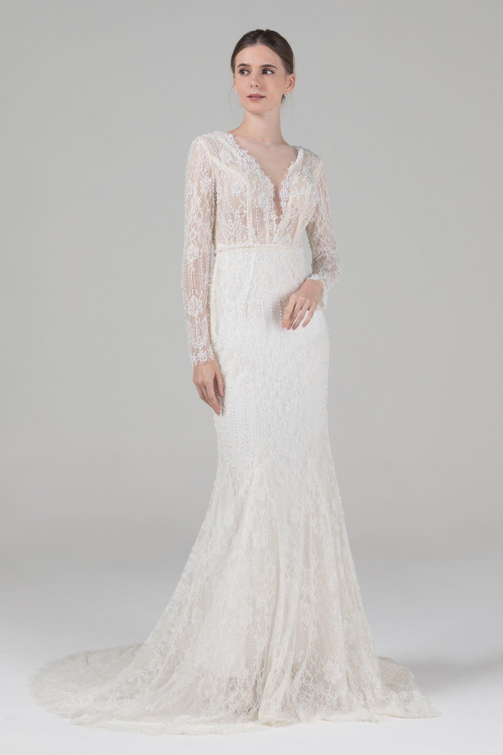 Mermaid Court Train Lace Wedding Dress CW2579 - COCOMELODY