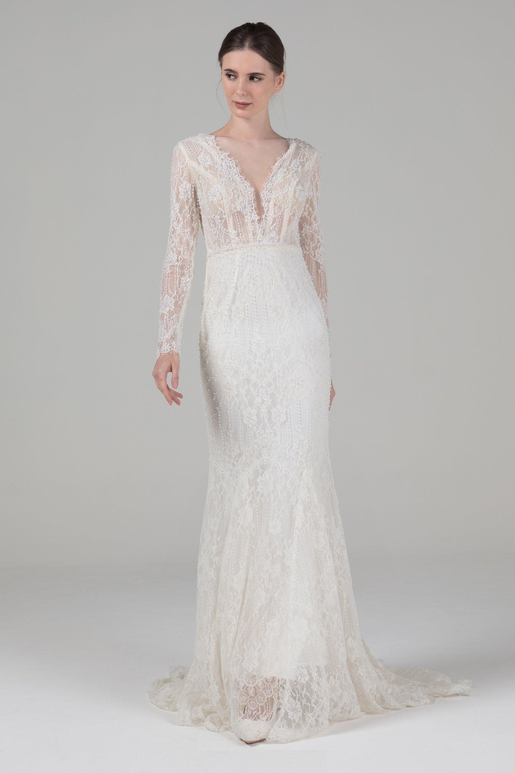 Mermaid Court Train Lace Wedding Dress CW2579 - COCOMELODY