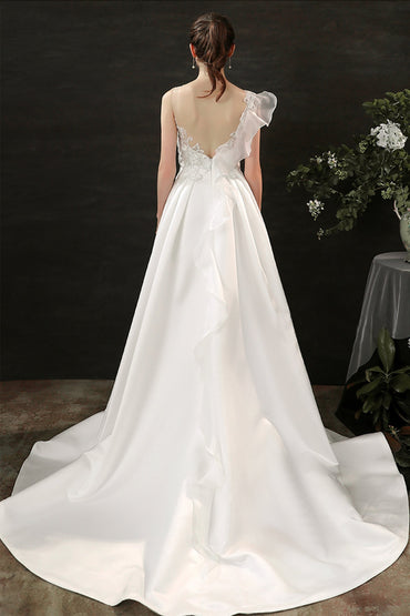 A-Line Court Train Satin Wedding Dress CW2683