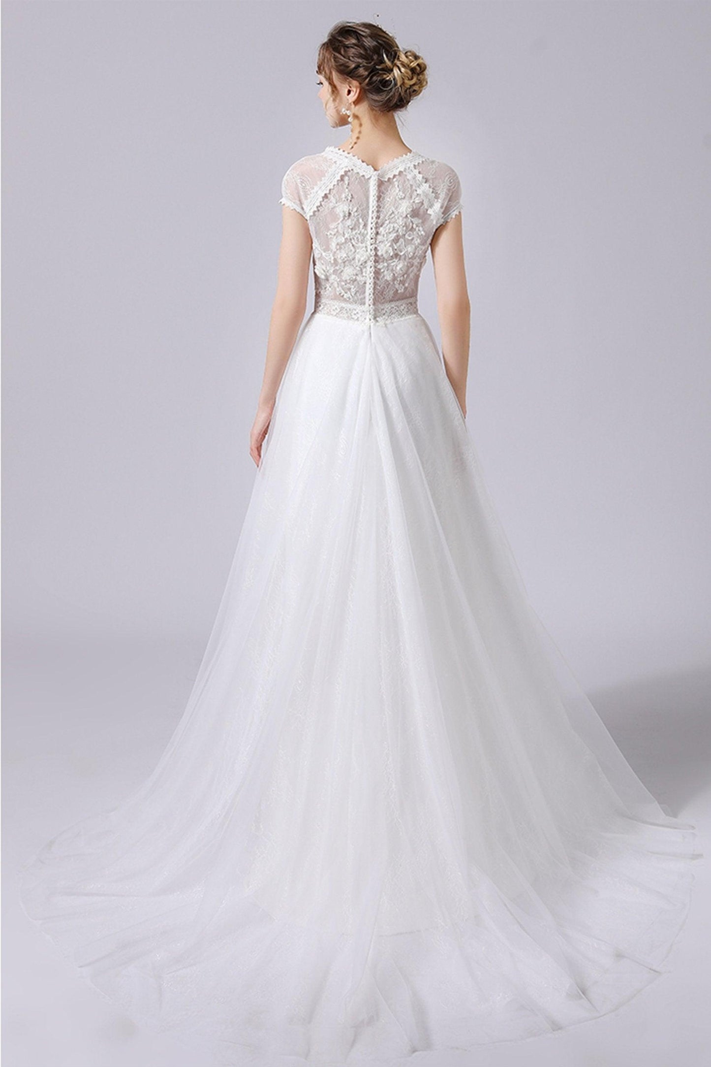 A-Line Floor Length Lace Tulle Wedding Dress CW2706