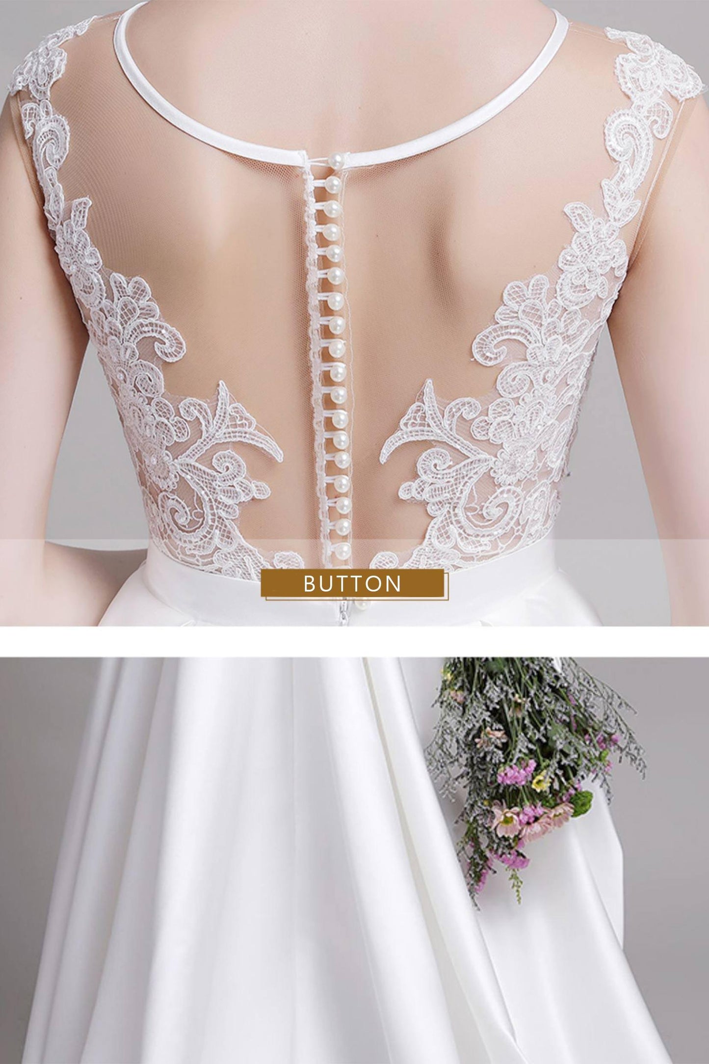 A-Line Floor Length Lace Satin Wedding Dress CW2728 - COCOMELODY