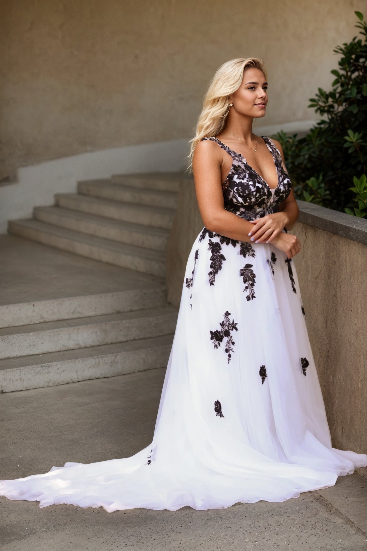 A-Line Chapel Train Lace Tulle Wedding Dress CW2806