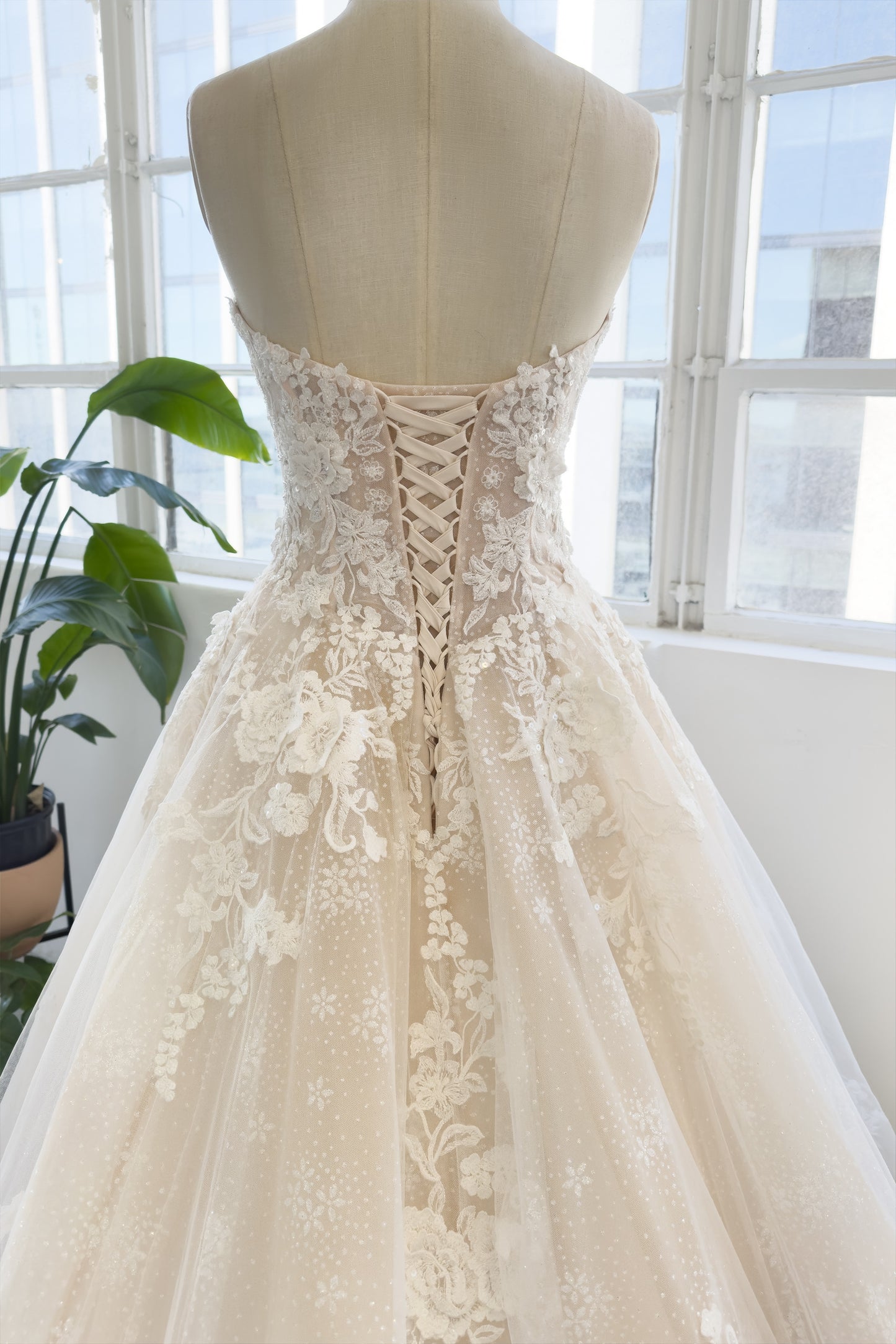 A-Line Chapel Train Sparkle Tulle Wedding Dress CW3004