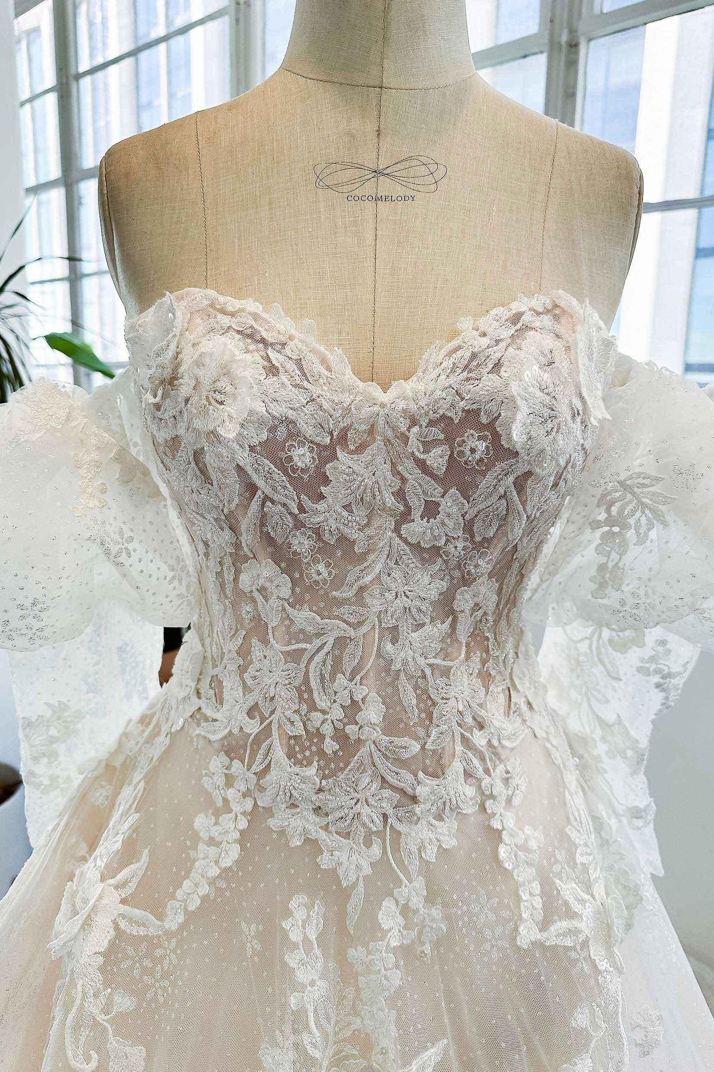 A-Line Chapel Train Sparkle Tulle Wedding Dress CW3004 - COCOMELODY