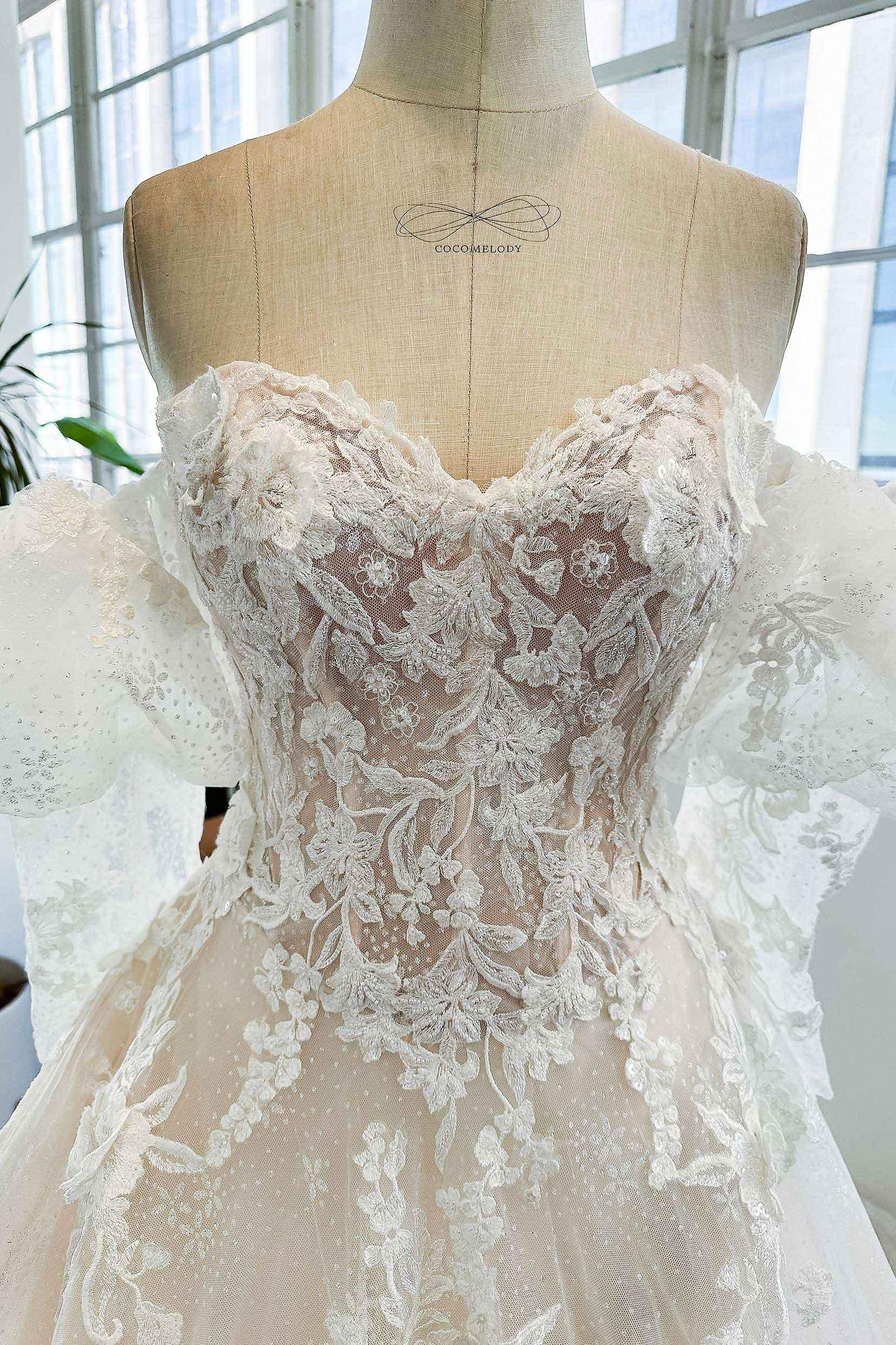 A-Line Chapel Train Sparkle Tulle Wedding Dress CW3004 - COCOMELODY