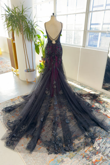 Trumpet-Mermaid Court Train Lace Tulle Wedding Dress CW3008
