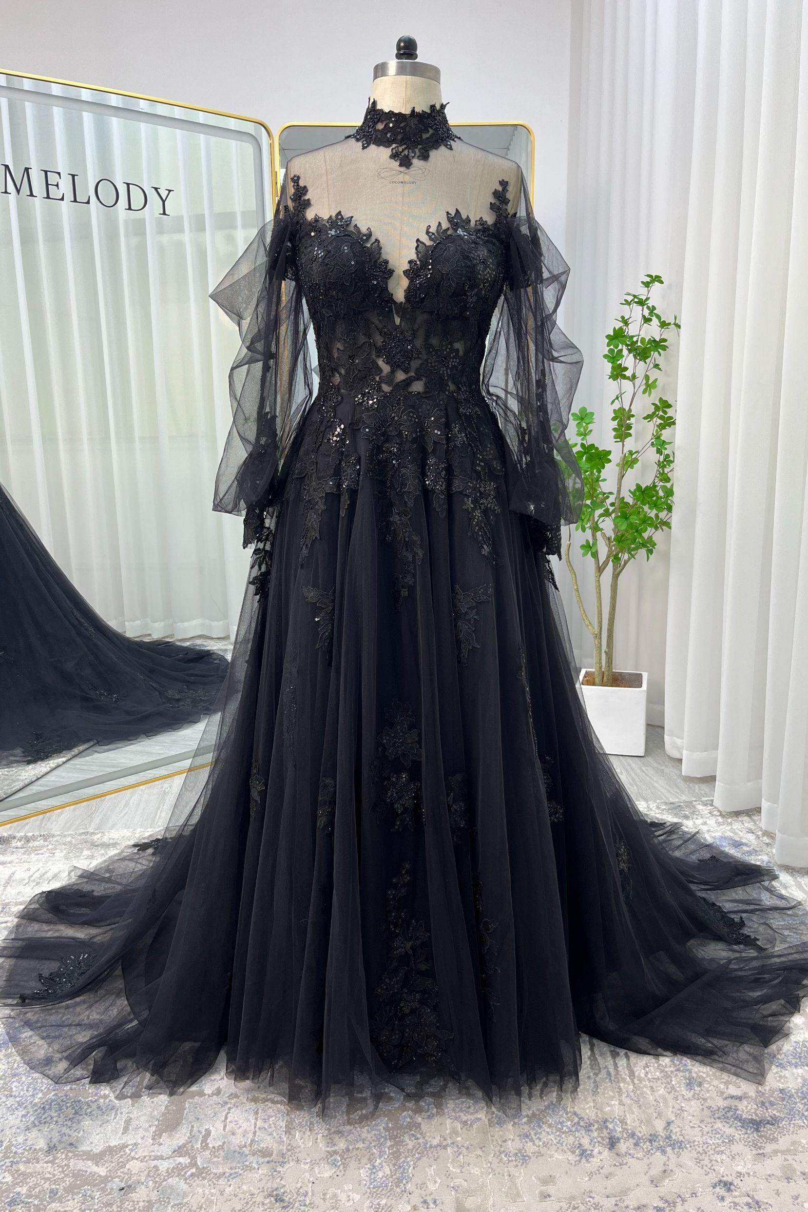 A-Line Court Train Lace Tulle Wedding Dress CW3156 - COCOMELODY