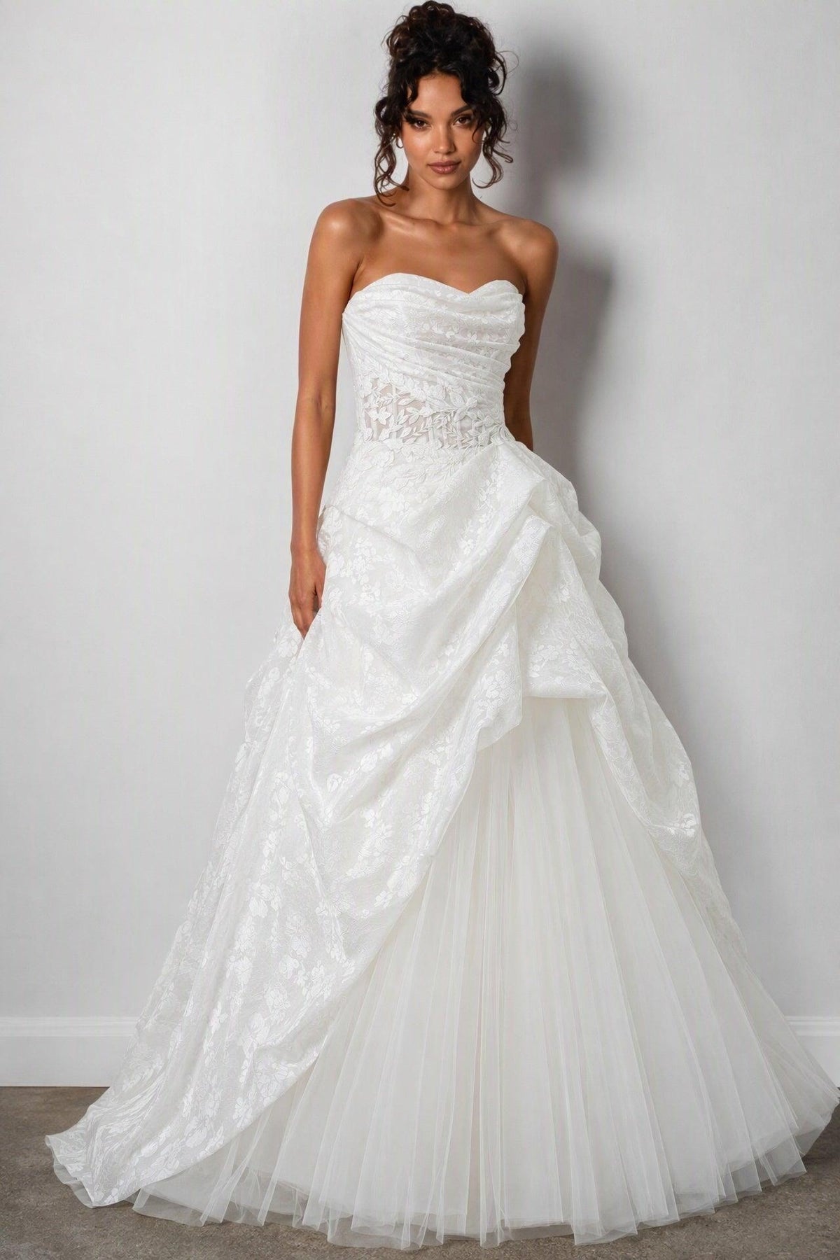 A-Line Court Train Printed Gauze Wedding Dress CW3235 - 45 Days / As Picture:Ivory/Nude / US0-UK2-EUR30 - COCOMELODY
