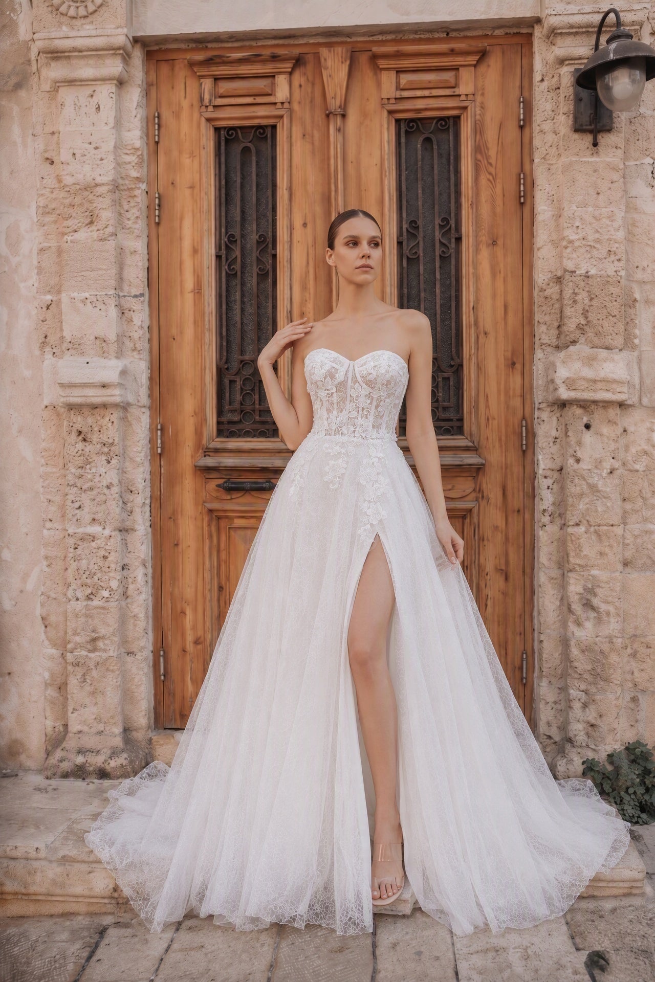 A-Line Court Train Lace Tulle Wedding Dress CW3239