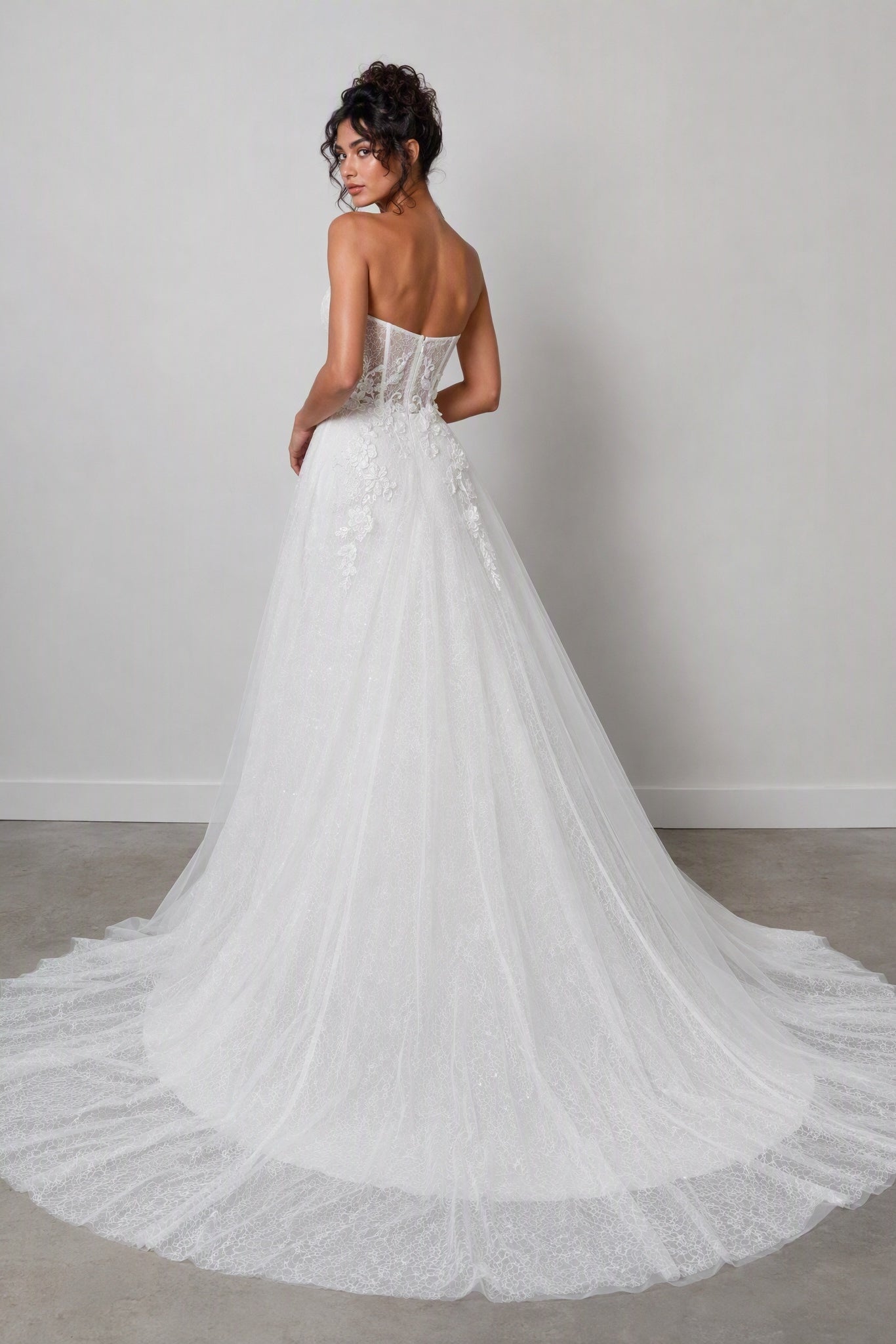 A-Line Court Train Lace Tulle Wedding Dress CW3239