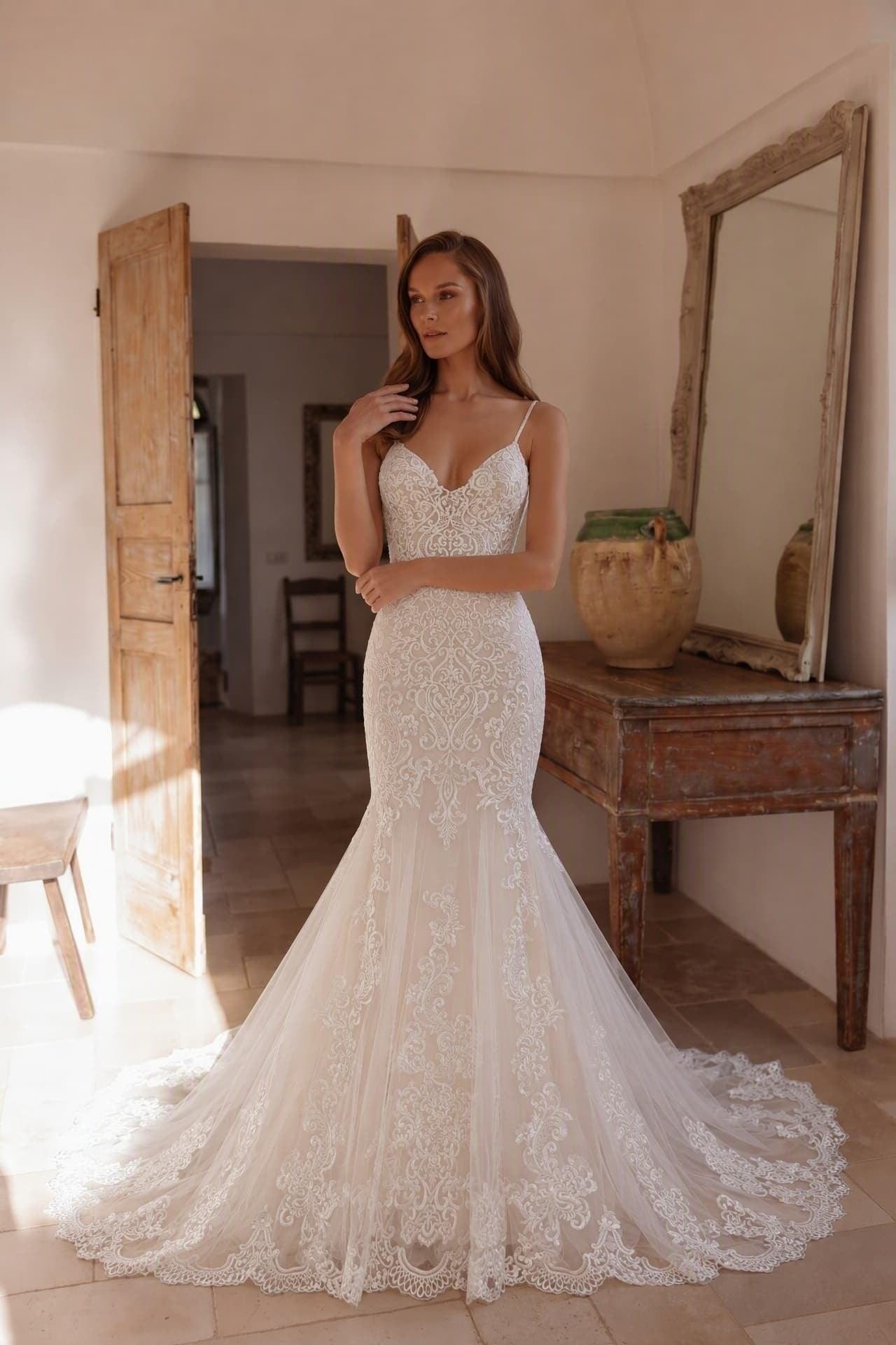 Trumpet-Mermaid Chapel Train Lace Tulle Wedding Dress CW3251 - 45 Days / As Picture:Ivory/Sand / US0-UK2-EUR30 - COCOMELODY