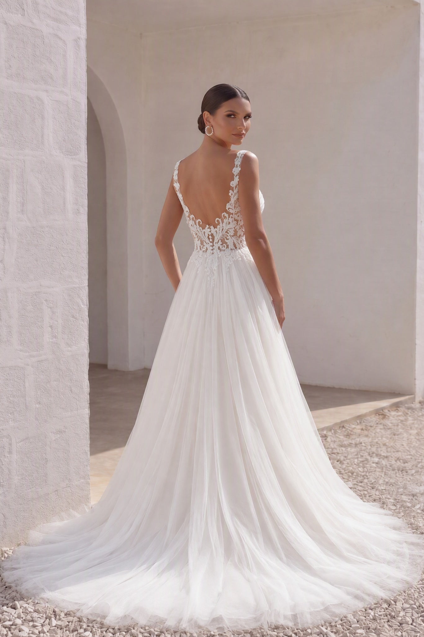 A-Line Court Train Lace Tulle Wedding Dress CW3262