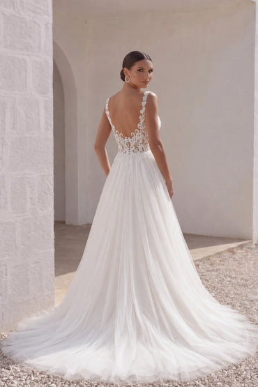 A-Line Court Train Lace Tulle Wedding Dress CW3262