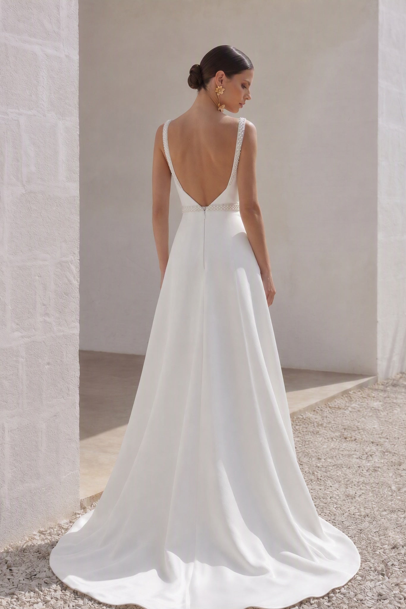 A-Line Sweep-Brush Train Stretch Satin Wedding Dress CW3292 - 25 Days / As Picture:Ivory / US0-UK2-EUR30 - COCOMELODY