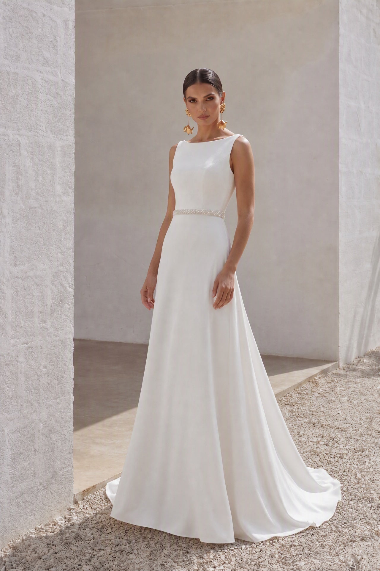 A-Line Sweep-Brush Train Stretch Satin Wedding Dress CW3292 - 25 Days / As Picture:Ivory / US0-UK2-EUR30 - COCOMELODY