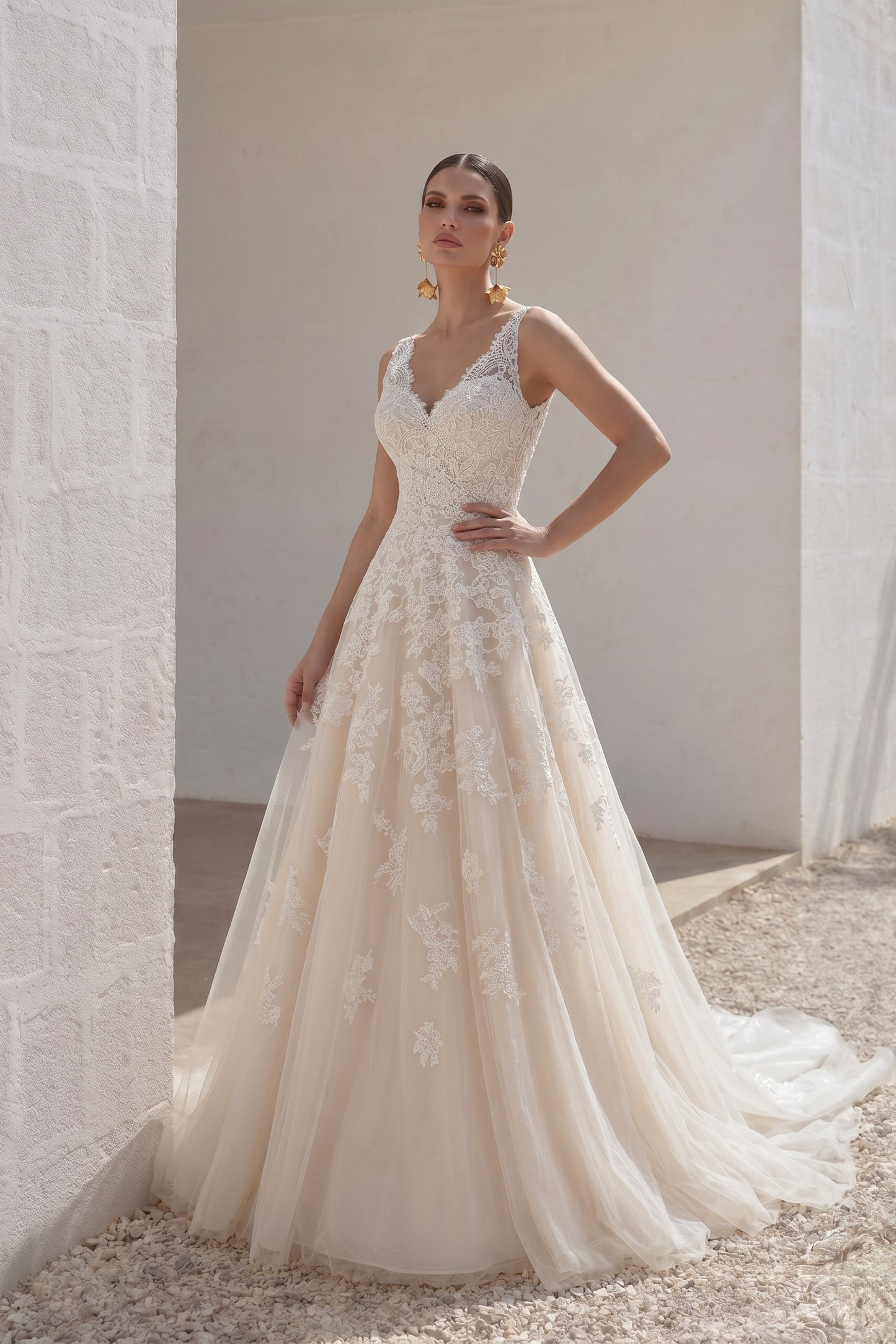 A-Line Court Train Tulle and Lace Wedding Dress CWAT16004