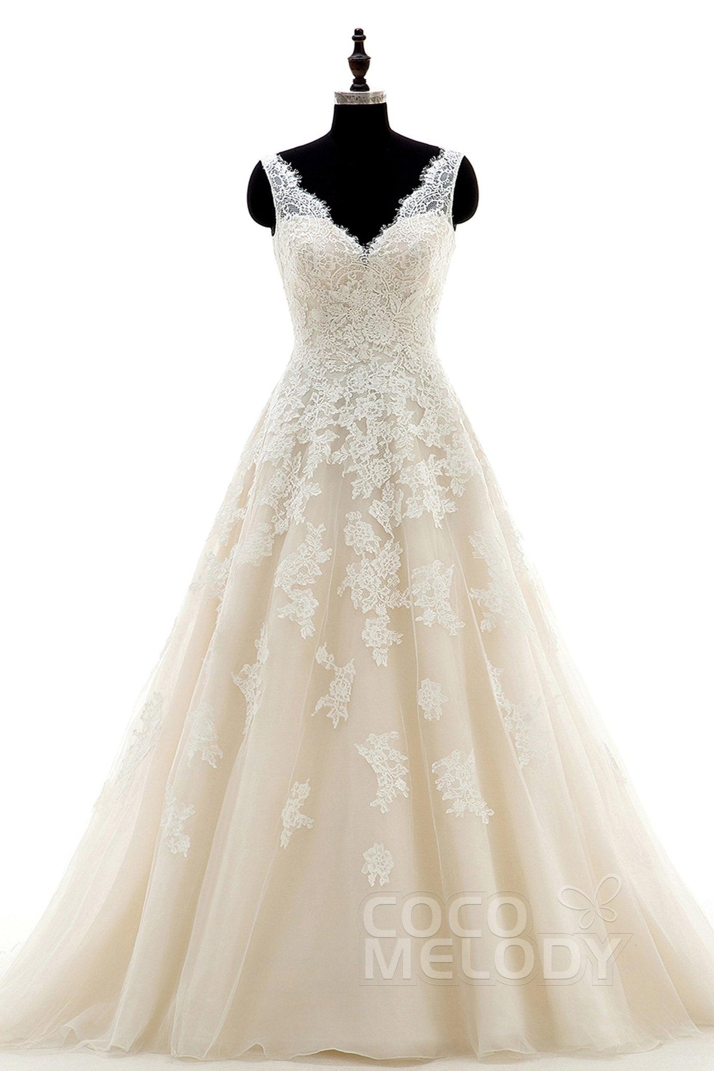 A-Line Court Train Tulle and Lace Wedding Dress CWAT16004