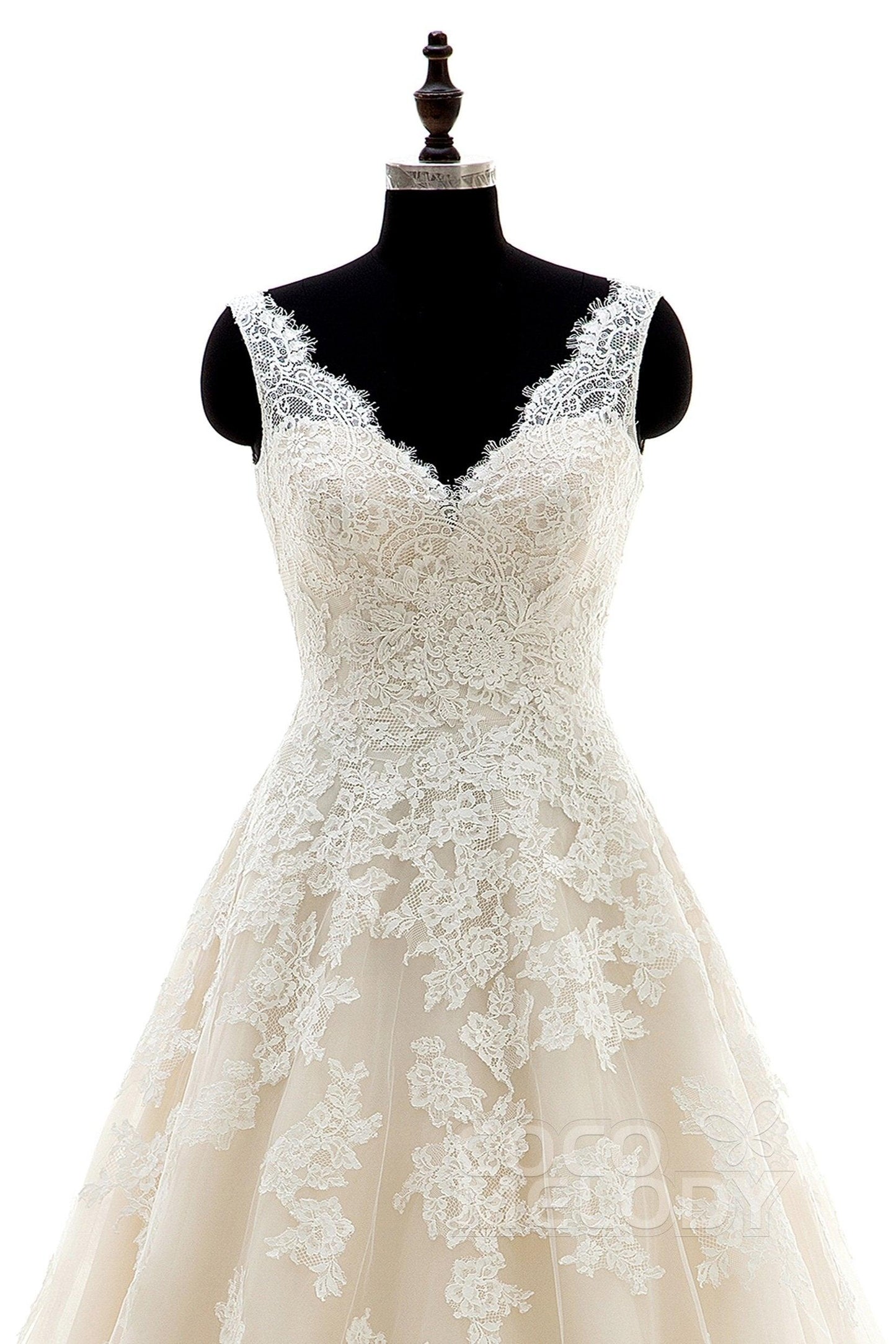 A-Line Court Train Tulle and Lace Wedding Dress CWAT16004 - COCOMELODY