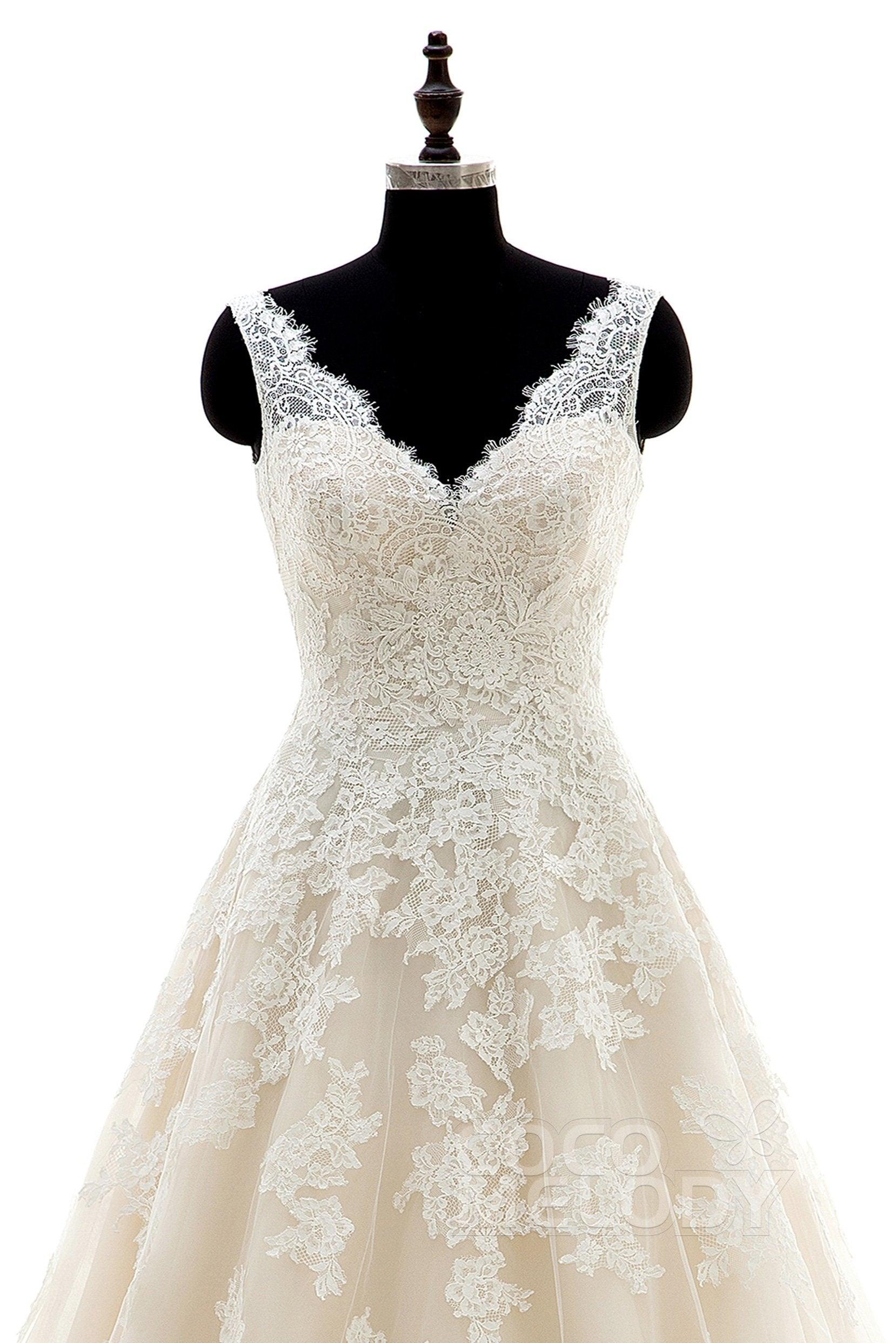 A-Line Court Train Tulle and Lace Wedding Dress CWAT16004 - COCOMELODY