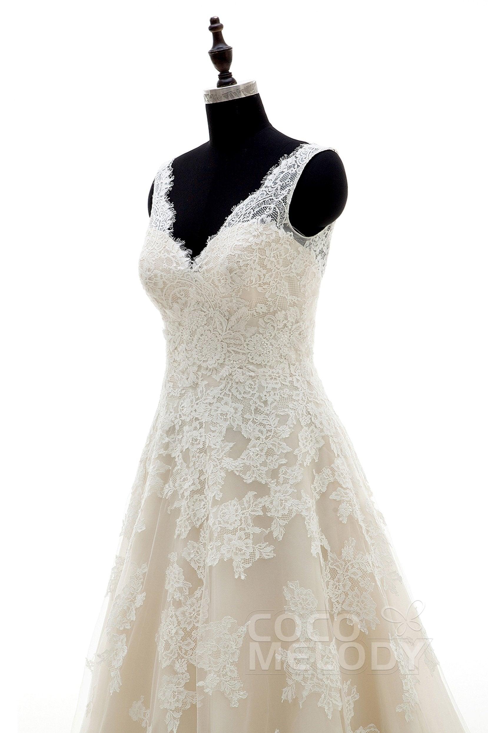 A-Line Court Train Tulle and Lace Wedding Dress CWAT16004 - COCOMELODY