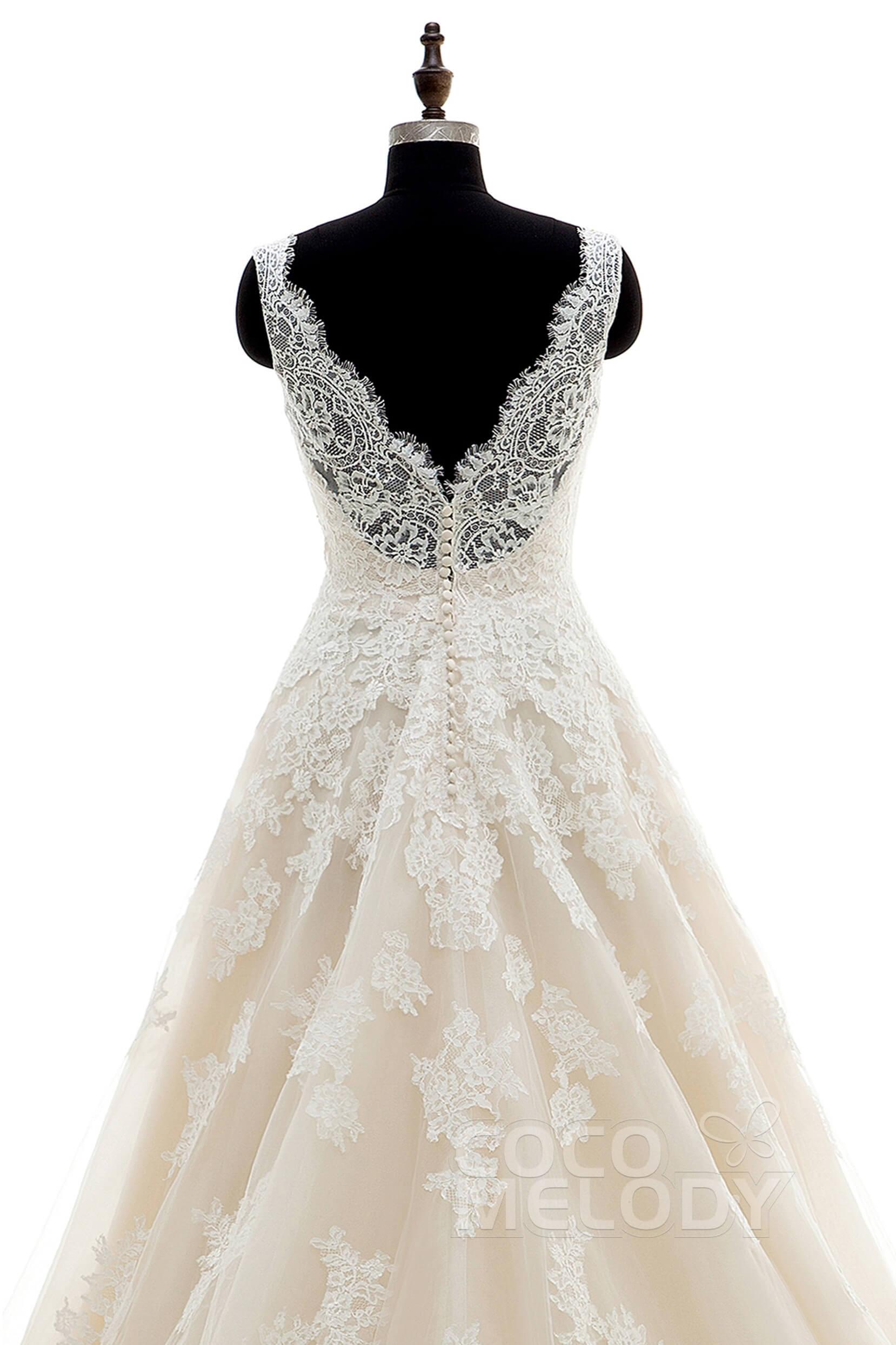 A-Line Court Train Tulle and Lace Wedding Dress CWAT16004 - COCOMELODY