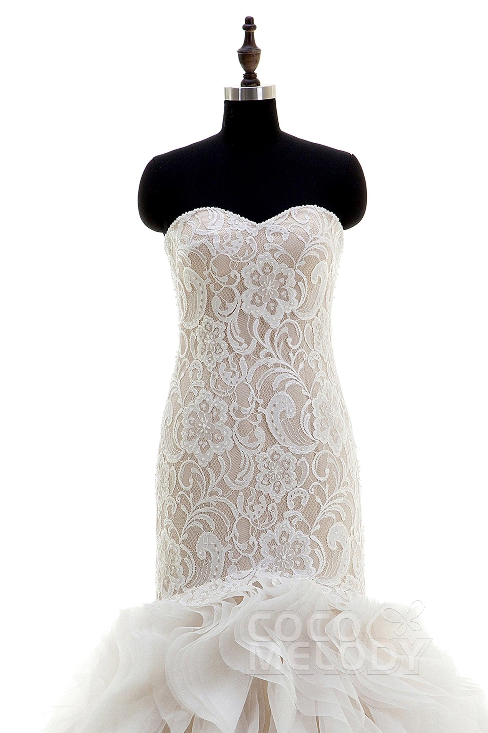 Mermaid Court Train Organza and Lace Wedding Dress CWLT16002 - COCOMELODY