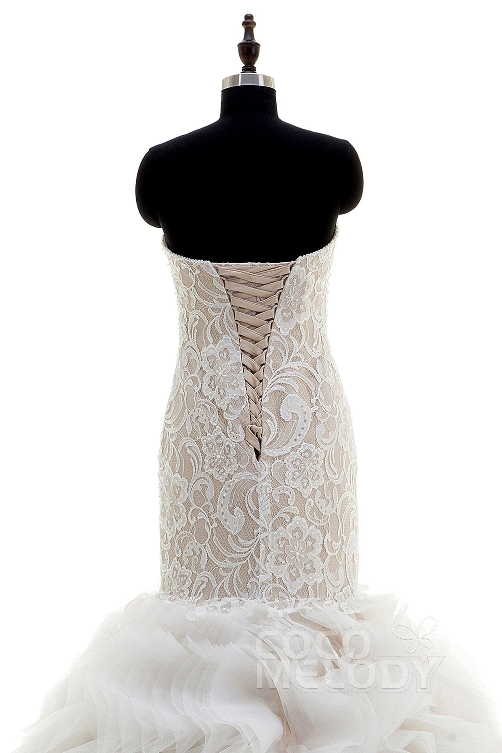 Mermaid Court Train Organza and Lace Wedding Dress CWLT16002 - COCOMELODY