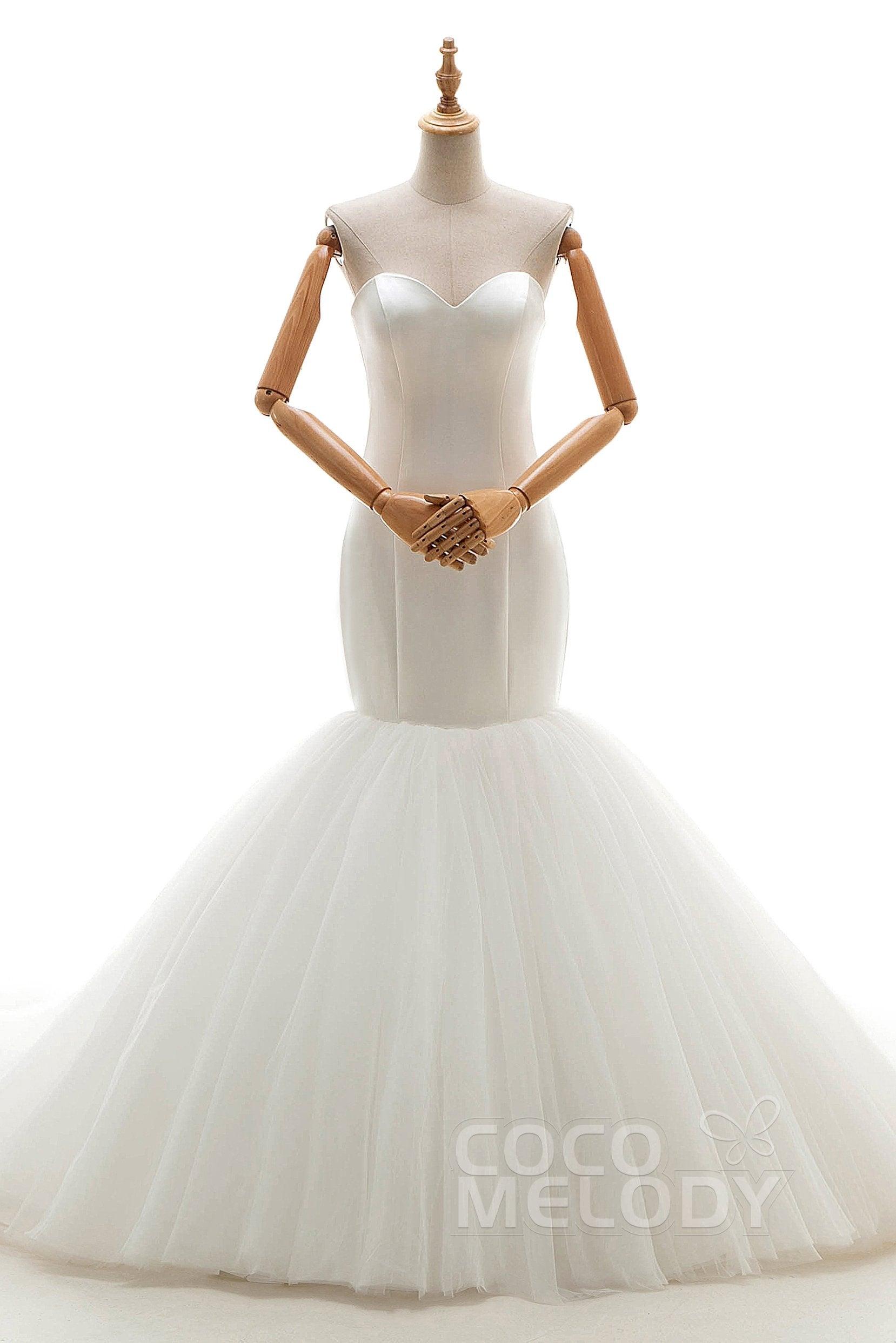 Trumpet-Mermaid Chapel Train Tulle Wedding Dress CWLT16008 - COCOMELODY