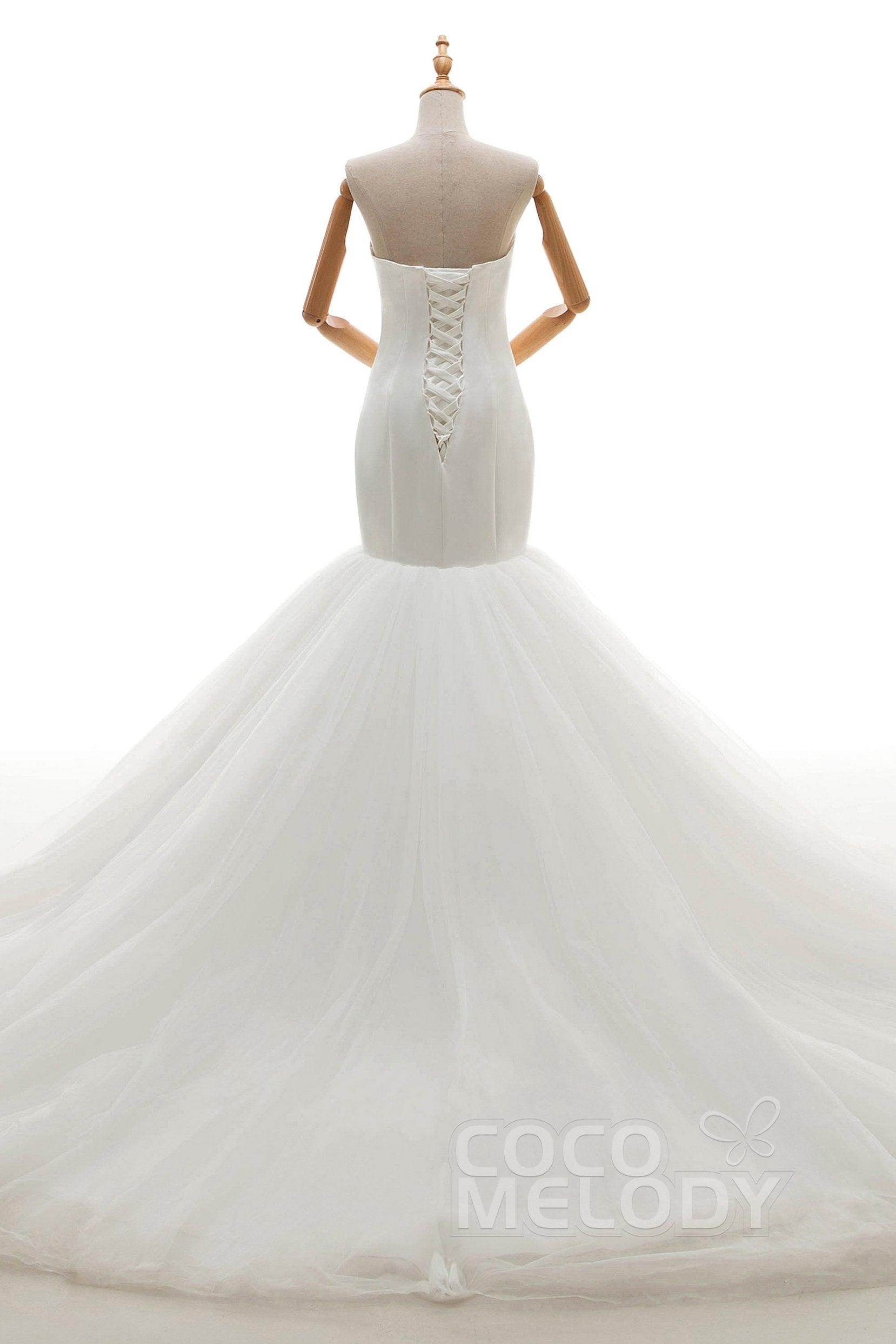 Trumpet-Mermaid Chapel Train Tulle Wedding Dress CWLT16008 - COCOMELODY