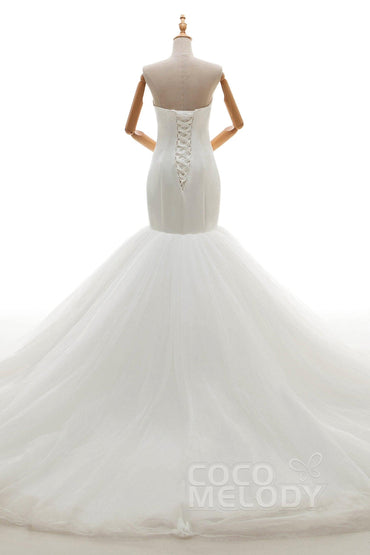 Trumpet-Mermaid Chapel Train Tulle Wedding Dress CWLT16008 - COCOMELODY