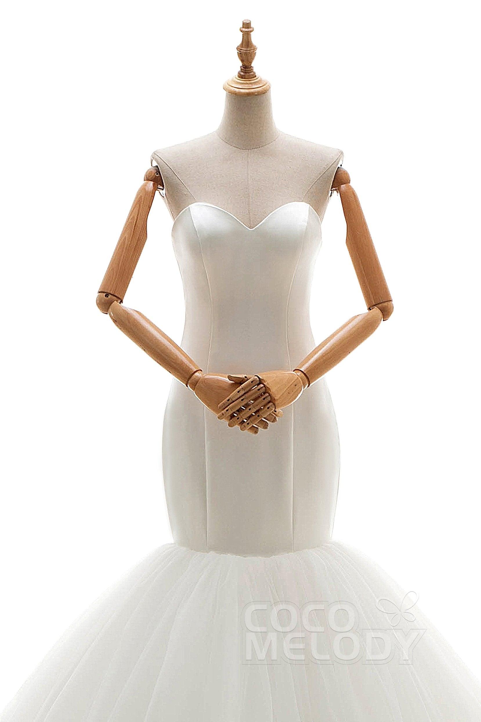 Trumpet-Mermaid Chapel Train Tulle Wedding Dress CWLT16008 - COCOMELODY