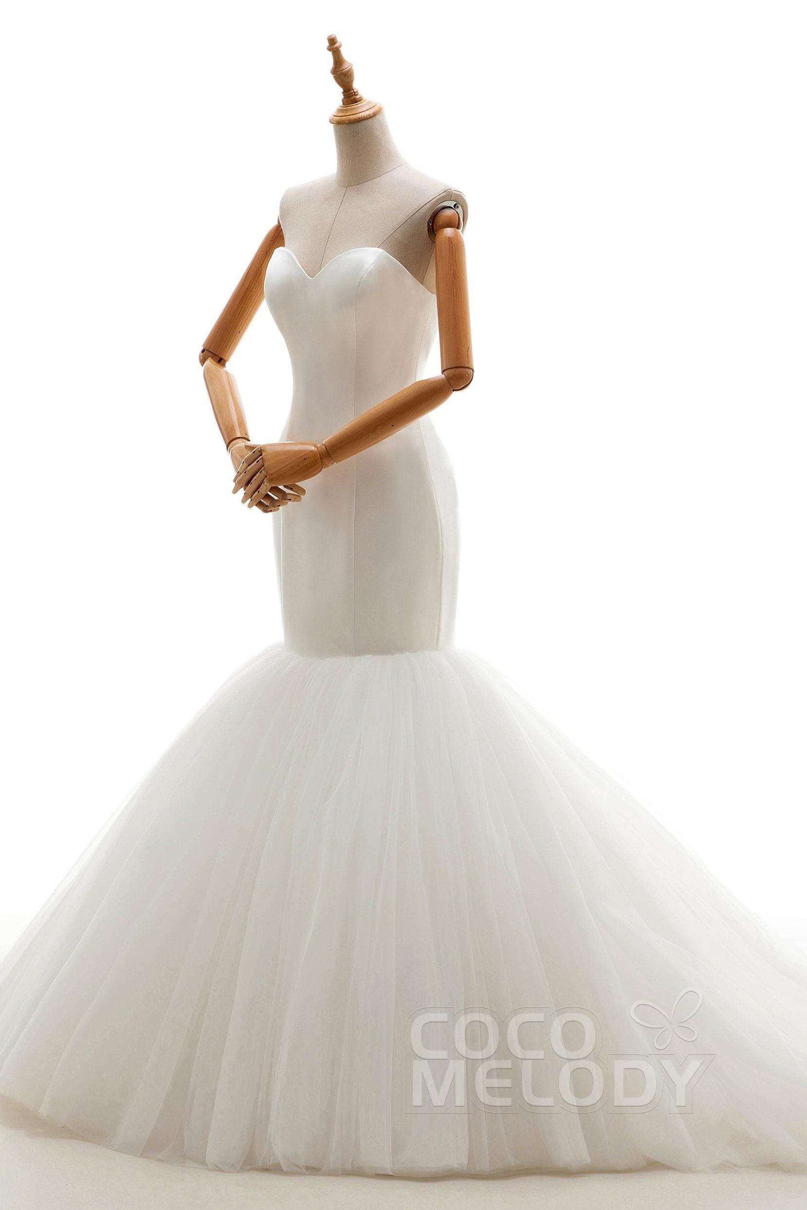 Trumpet-Mermaid Chapel Train Tulle Wedding Dress CWLT16008 - COCOMELODY