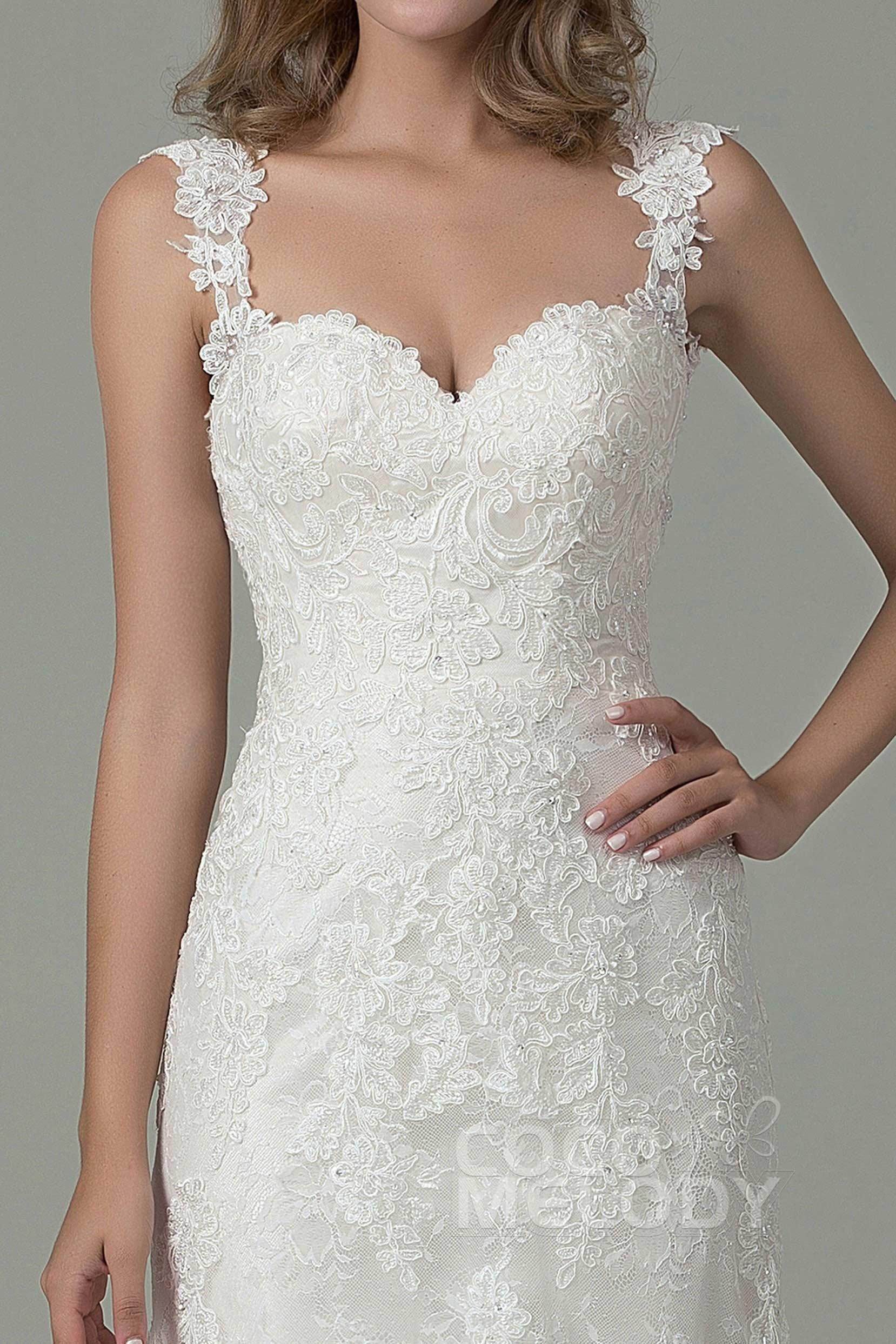 Sheath-Column Court Train Lace Wedding Dress CWVT15002 - COCOMELODY