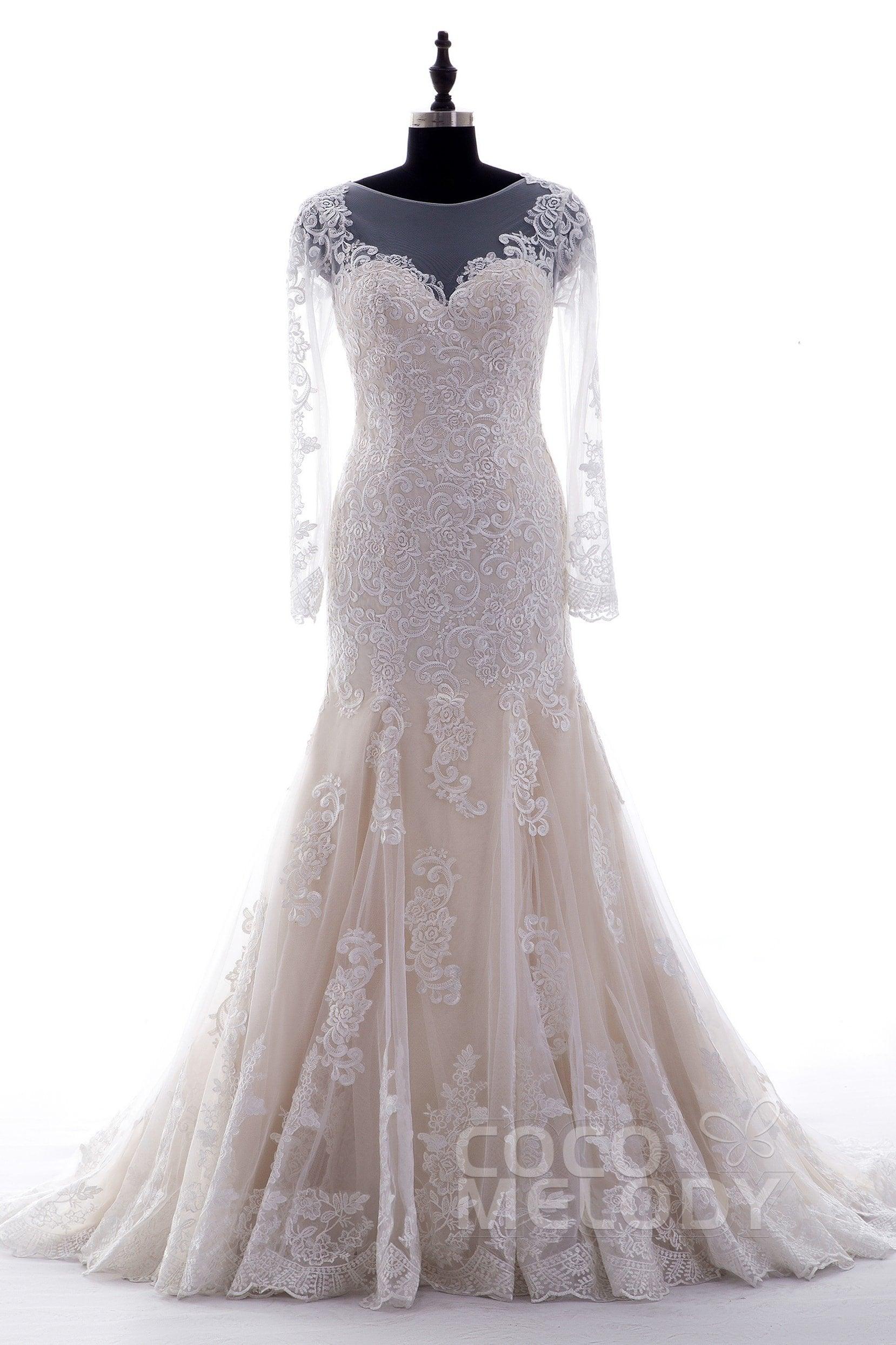 Trumpet-Mermaid Court Train Lace Wedding Dress CWXT14051 - COCOMELODY