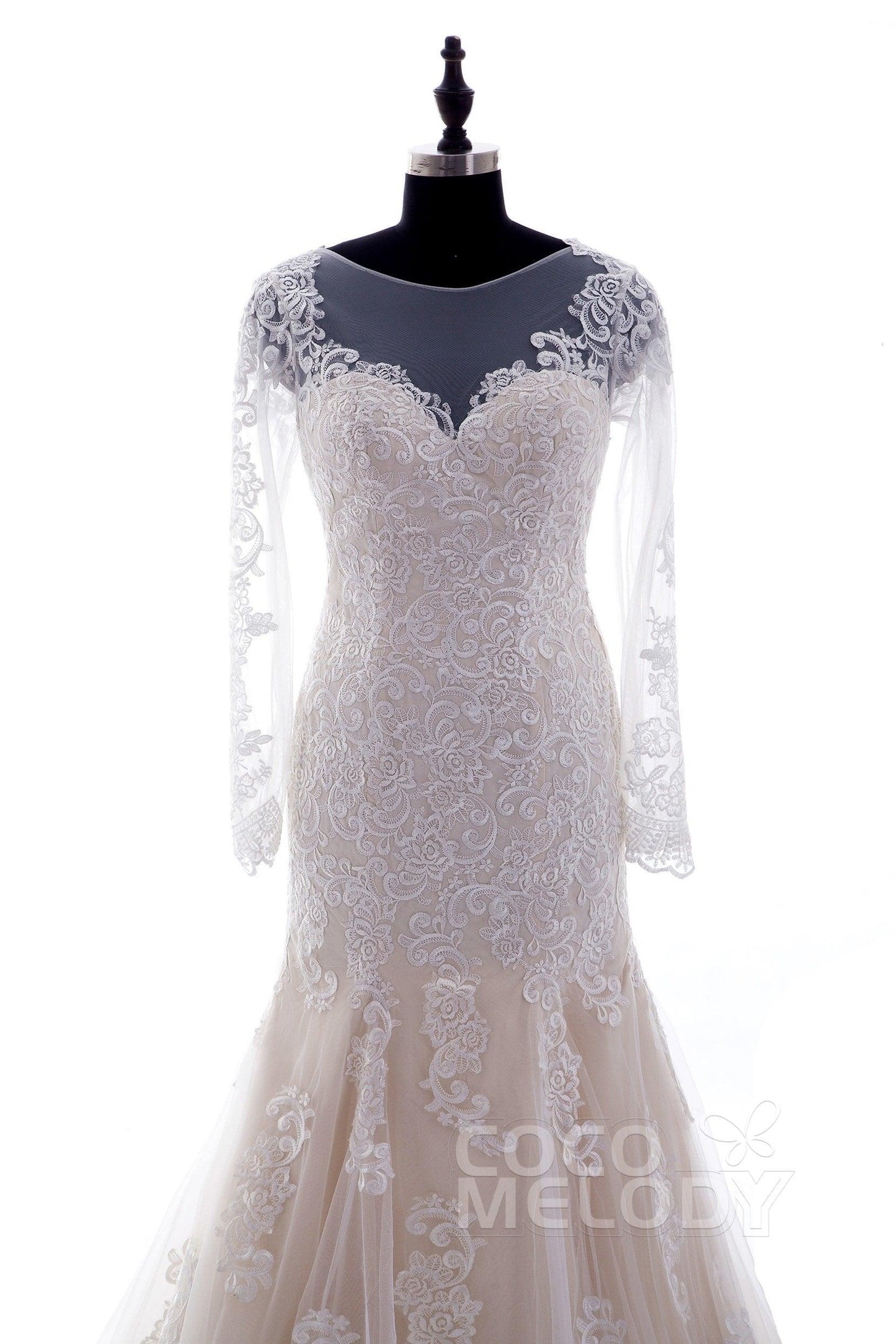 Trumpet-Mermaid Court Train Lace Wedding Dress CWXT14051 - COCOMELODY