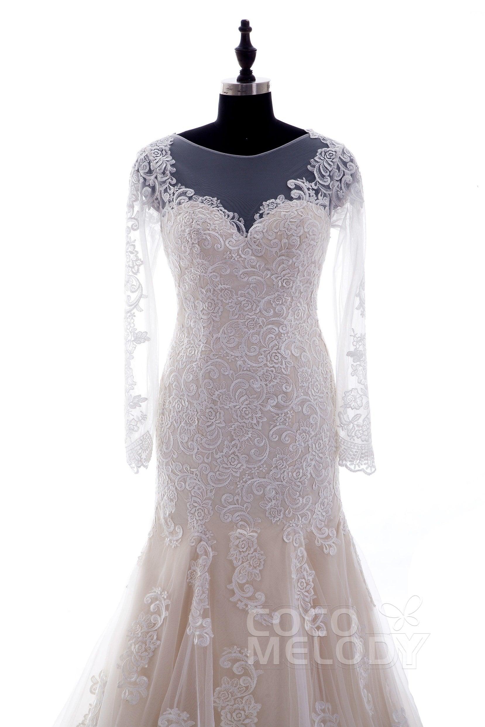 Trumpet-Mermaid Court Train Lace Wedding Dress CWXT14051 - COCOMELODY