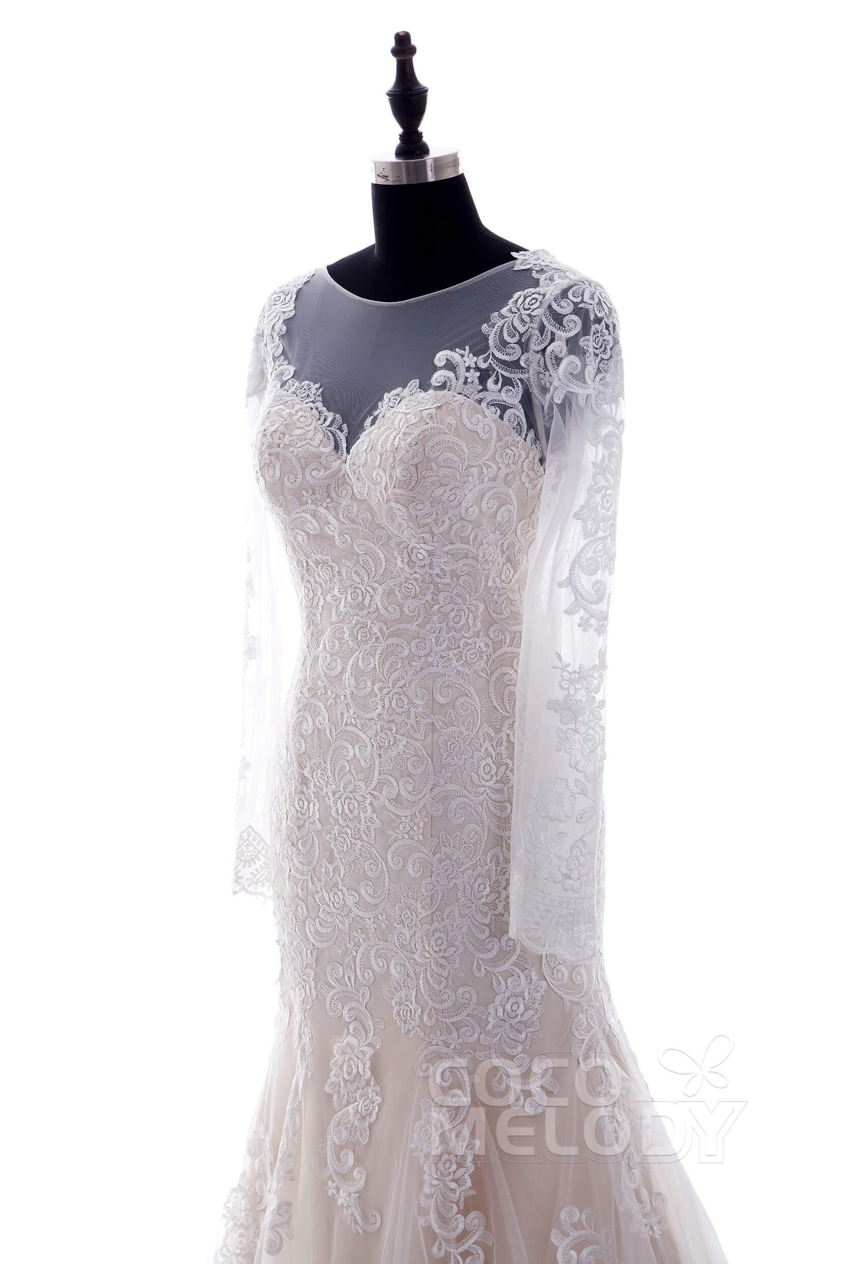 Trumpet-Mermaid Court Train Lace Wedding Dress CWXT14051 - COCOMELODY