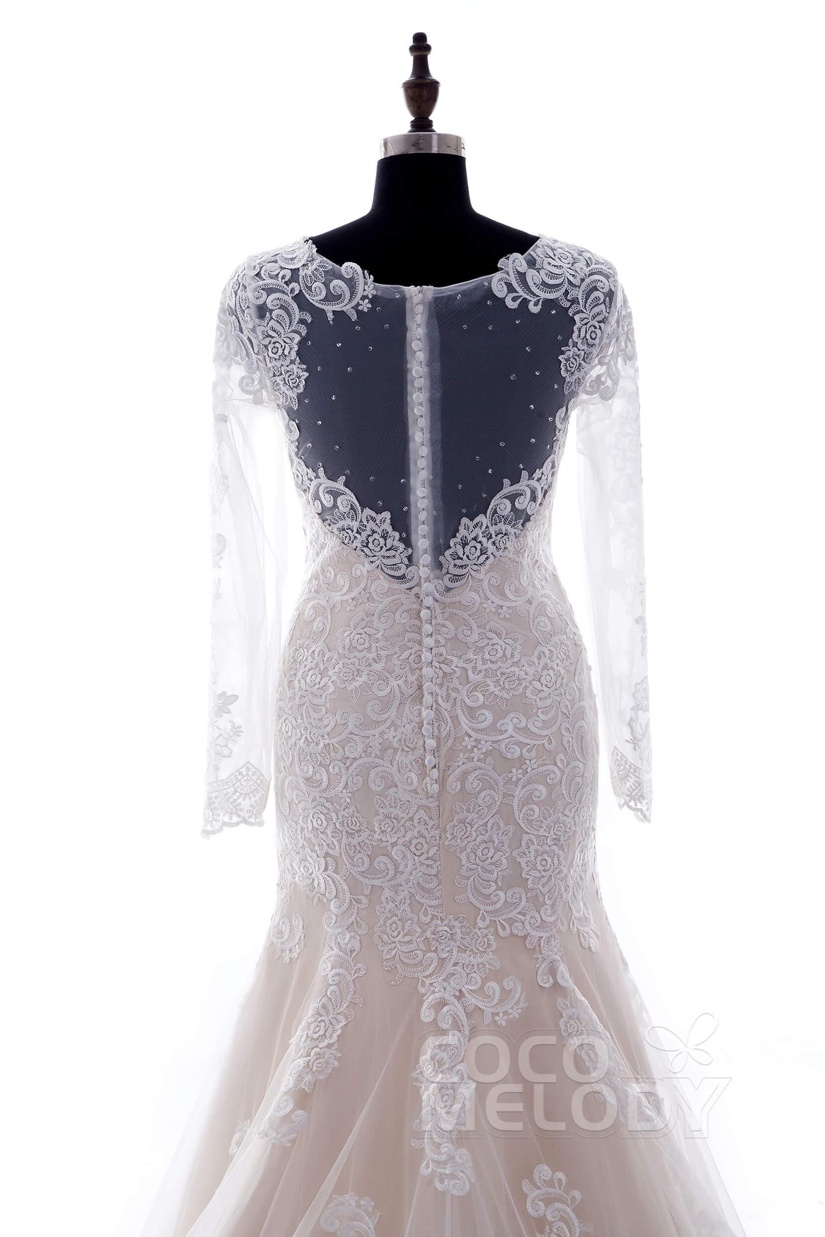 Trumpet-Mermaid Court Train Lace Wedding Dress CWXT14051 - COCOMELODY