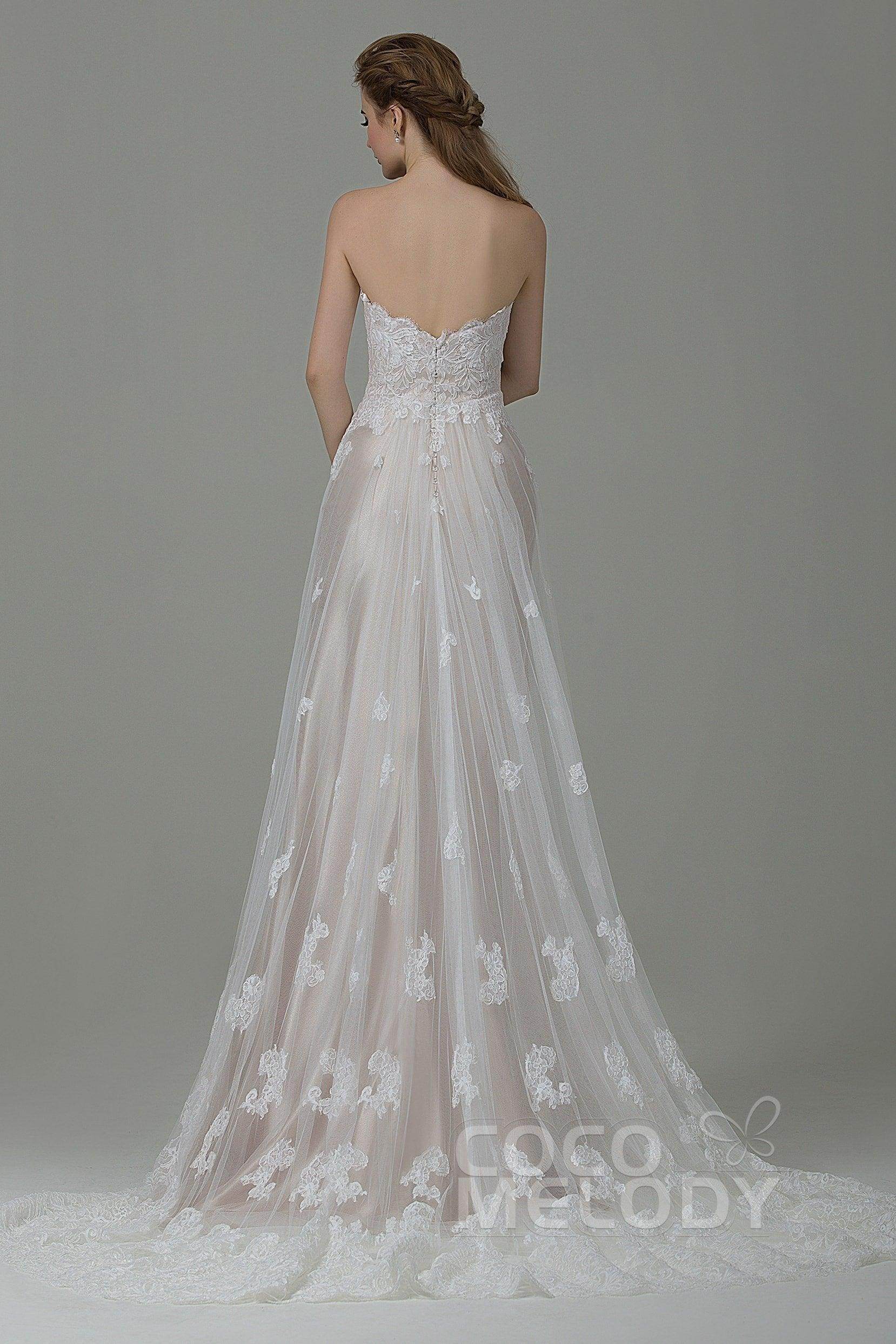 Sheath-Column Court Train Tulle Lace Wedding Dress COCOMELODY CWZT15008, 45 Days / As Picture:Ivory/Champagne / US10-UK12-EUR40 Sheath-Column Court Train Tulle Lace Wedding Dress COCOMELODY CWZT15008, 45 Days / As Picture:Ivory/Champagne / US10-UK12-EUR40