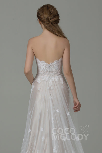 Sheath-Column Court Train Tulle Lace Wedding Dress CWZT15008