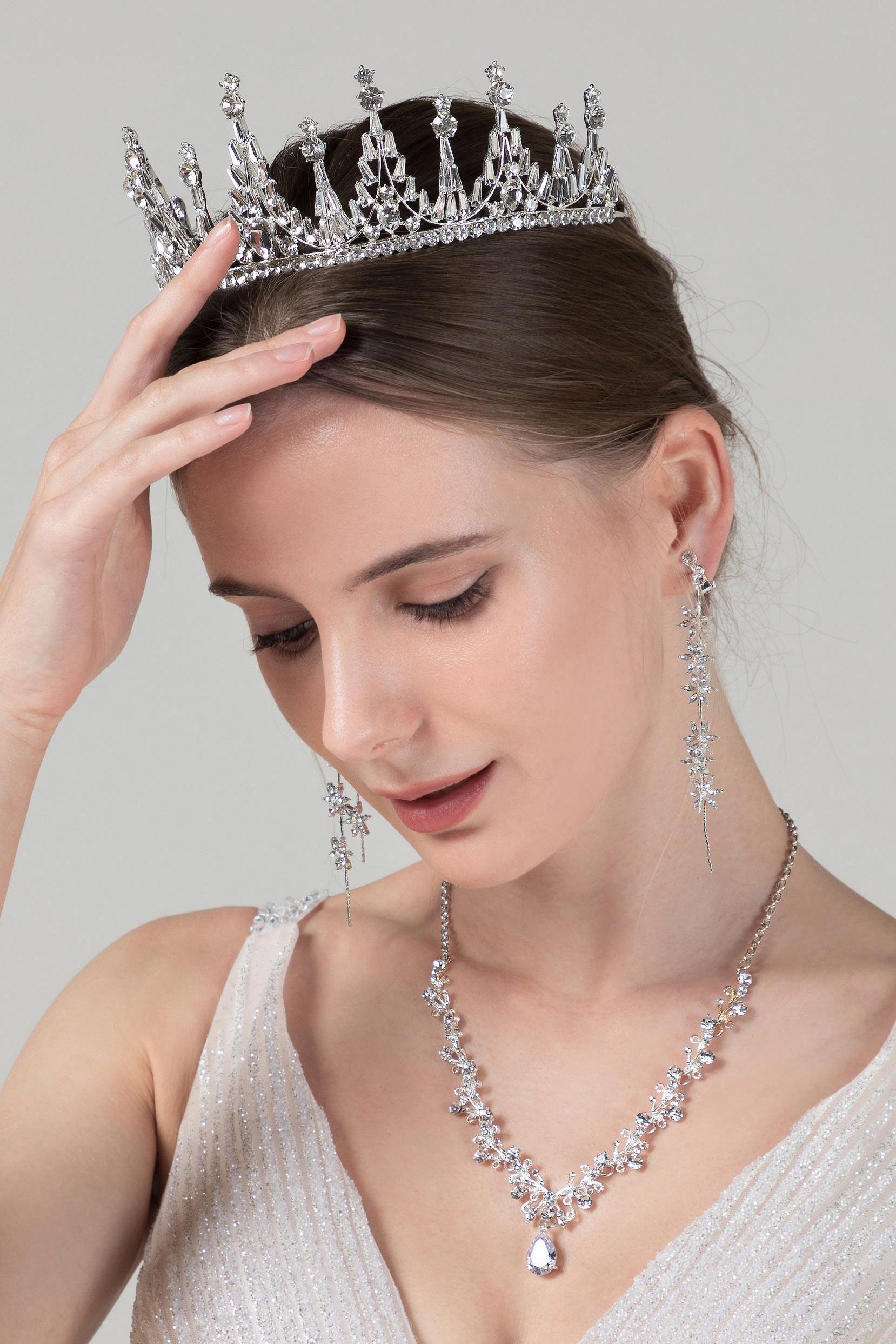 Crystals Tiara Necklace Earrings Jewelry CY0067 - COCOMELODY