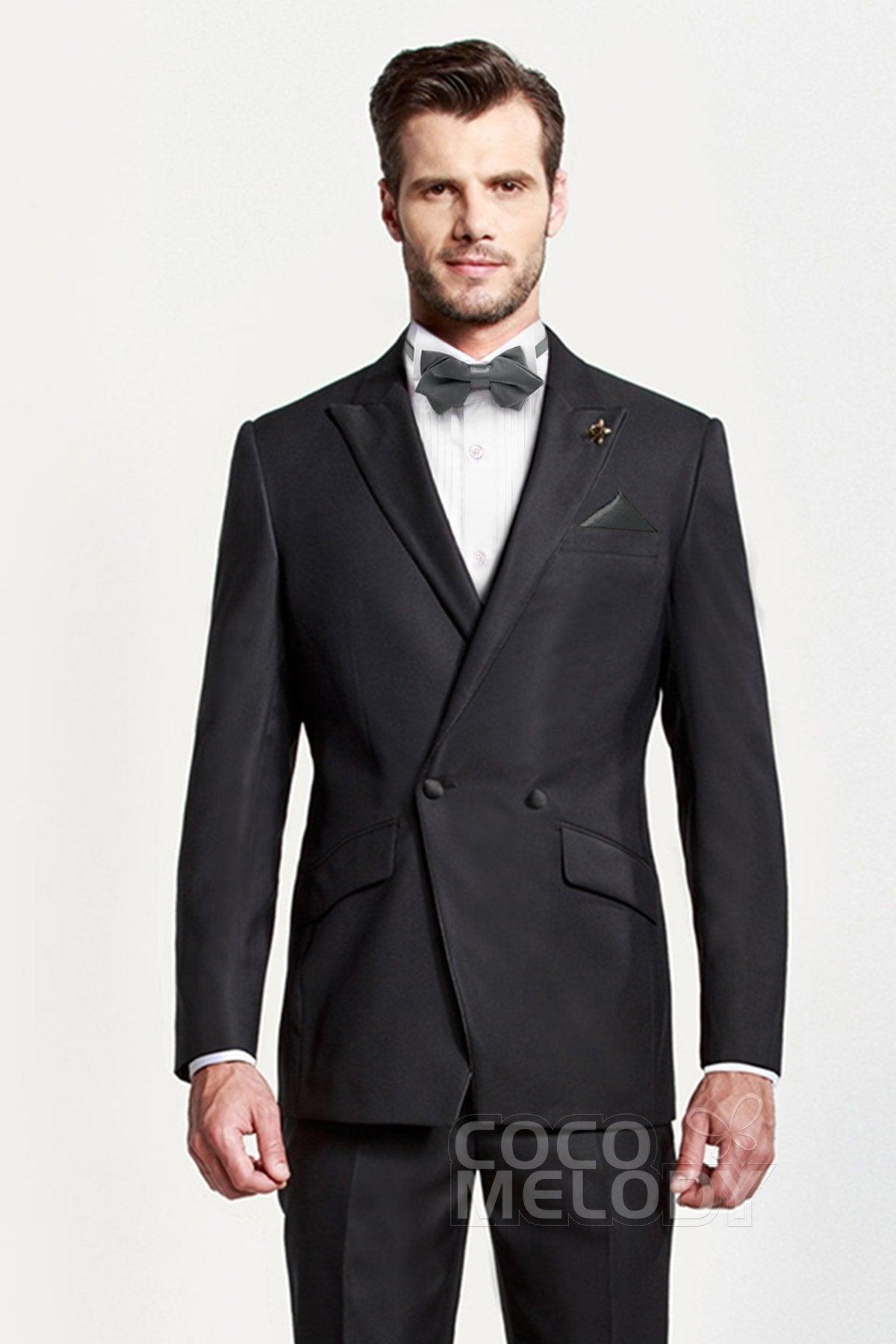 Men's 2-Piece Elastic Silk Like Satin Bow Ties Pocket Square - COCOMELODY