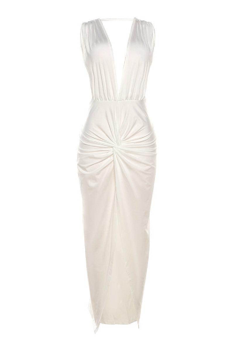 Stylish backless sexy V-neck long leg slit cocktail dress 700741797110 - COCOMELODY