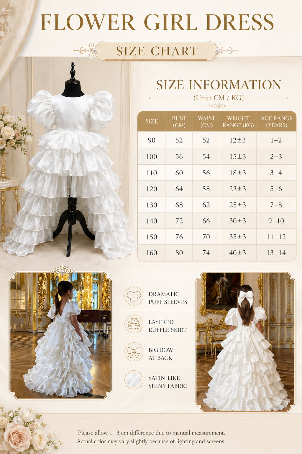 Romantic High-Low Train Tiered Ruffles Back Bow Flower Girl Dresses 950388949190