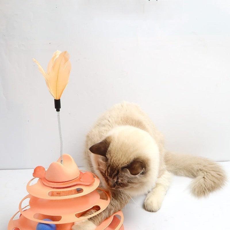 Cat toy three layer turntable track ball tease cat stick feather pet supplies 694484454159 - COCOMELODY