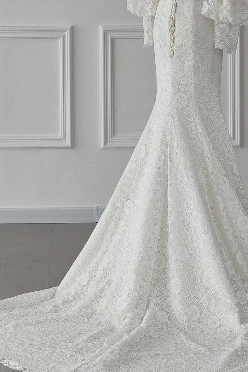 Trumpet-Mermaid Sweep-Brush Train Lace Wedding Dress 719870409318 - COCOMELODY