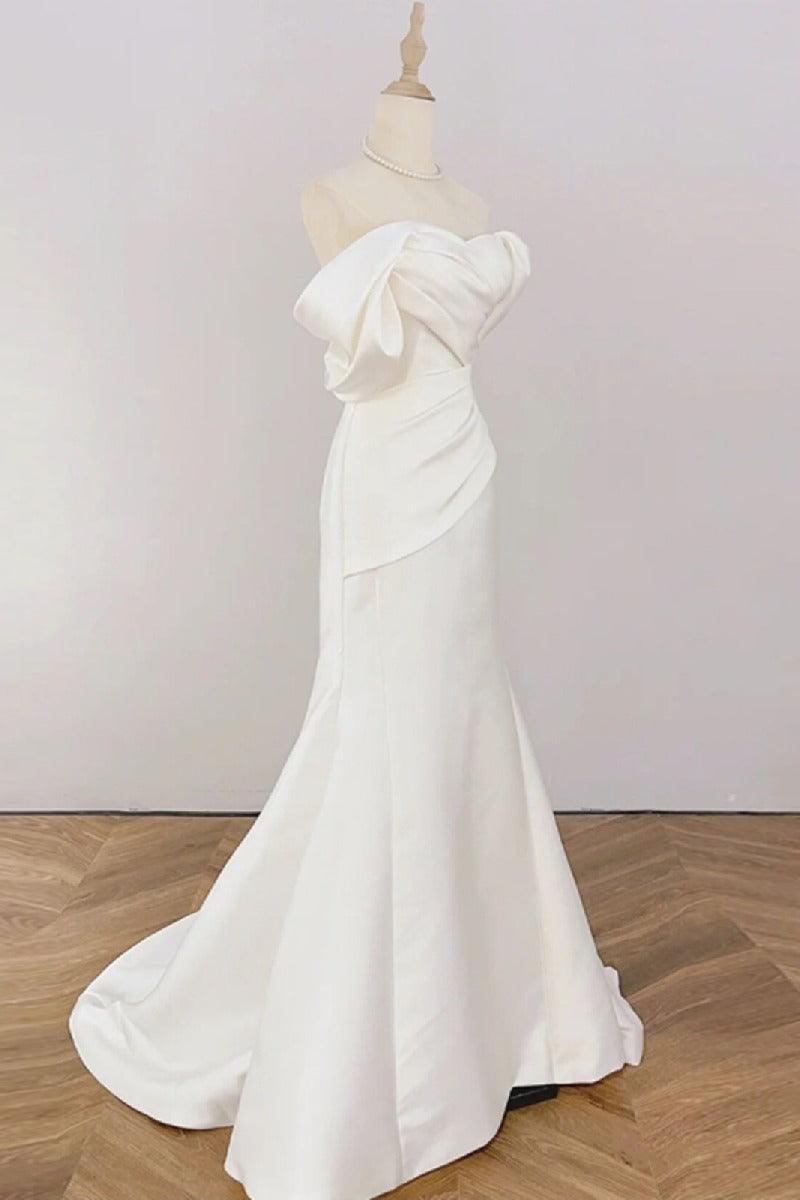Trumpet-Mermaid Sweep-Brush Train Satin Wedding Dress 730322630162 - COCOMELODY