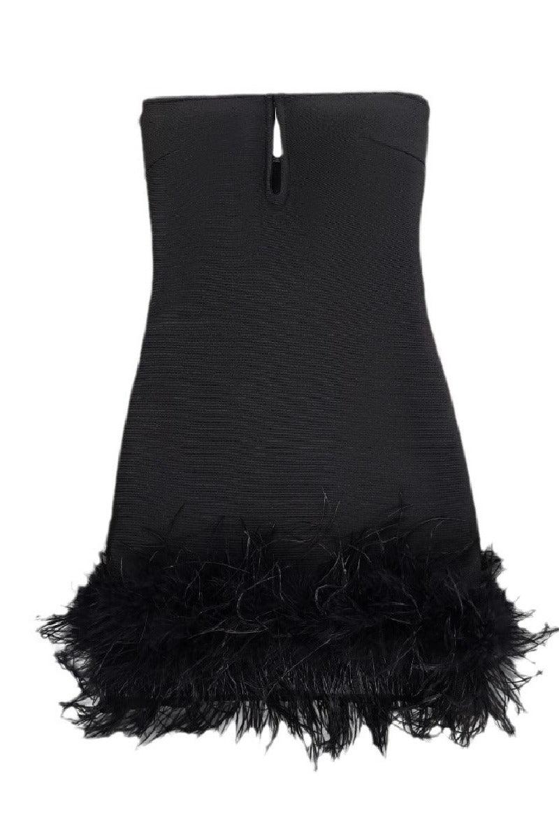 Strapless style socialite party ostrich fur bandage cocktail dress 841018847657 - COCOMELODY